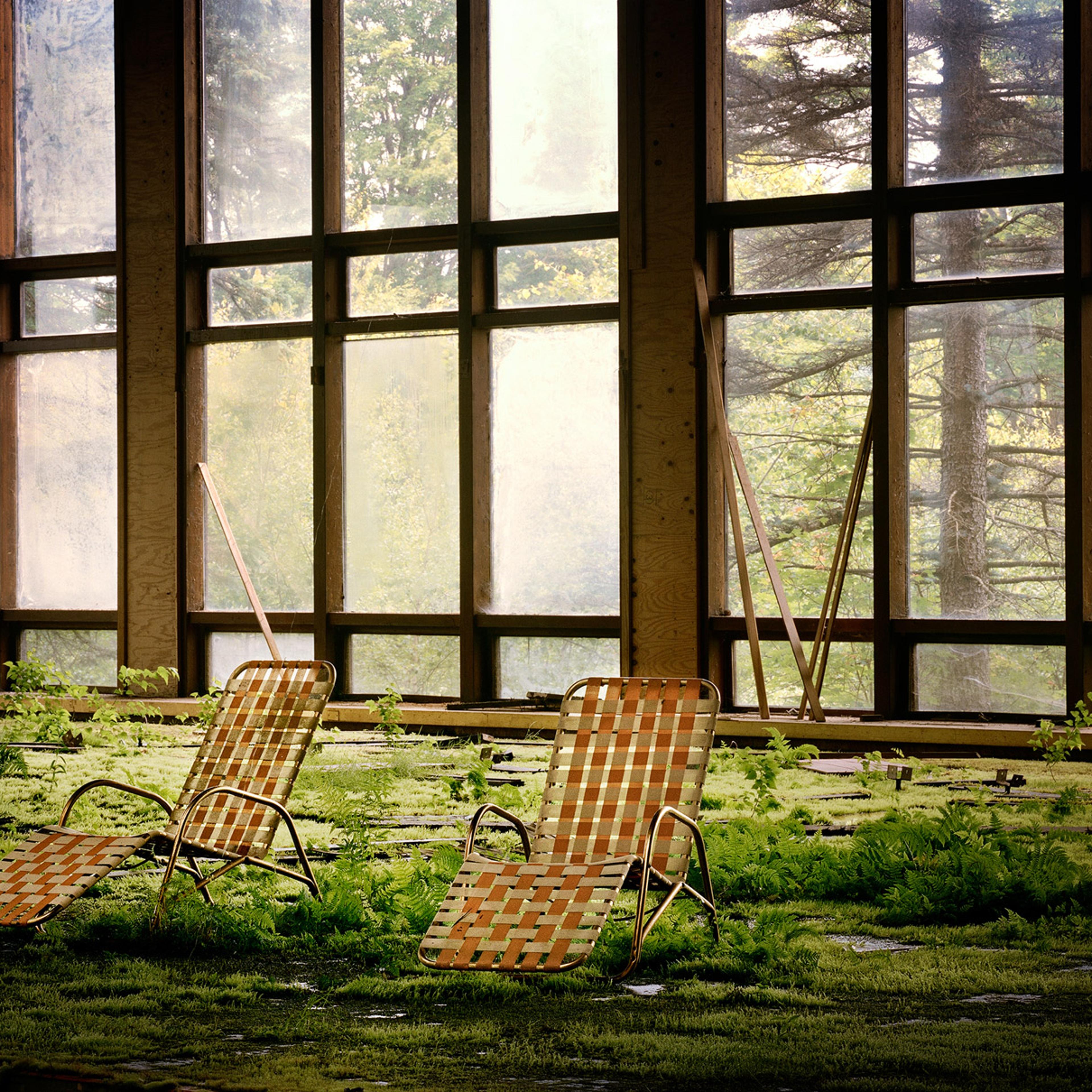 Grass grows through the floor of the indoor pool, Grossinger's Hotel, 2010