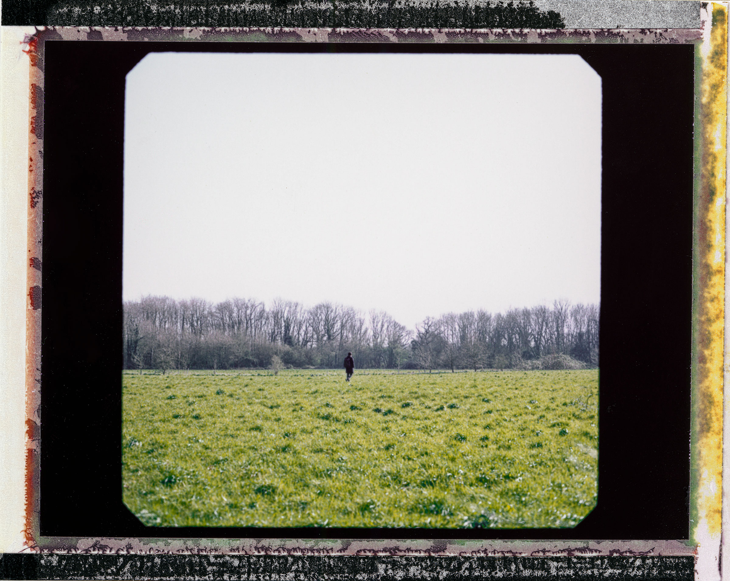 A person walking alone in a field