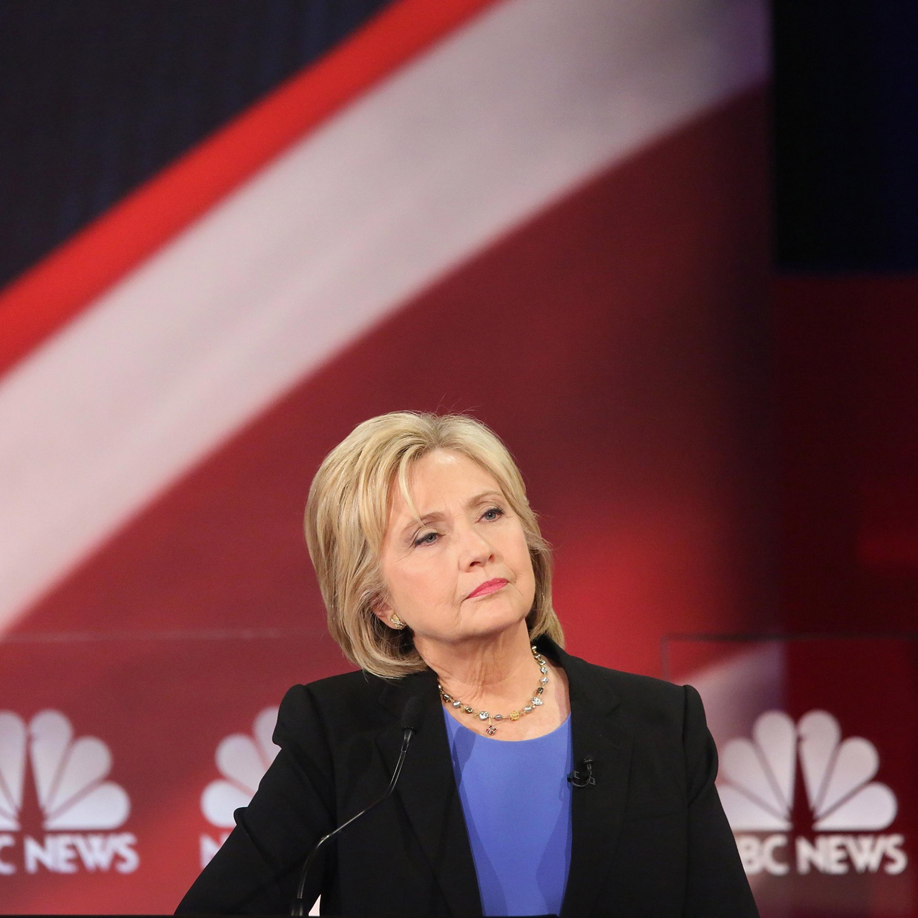 CHARLESTON, SC - JANUARY 17: Democratic presidential candidate Hillary Clinton participates in the Democratic Candidates Debate hosted by NBC News and YouTube on January 17, 2016 in Charleston, South Carolina. This is the final debate for the Democratic