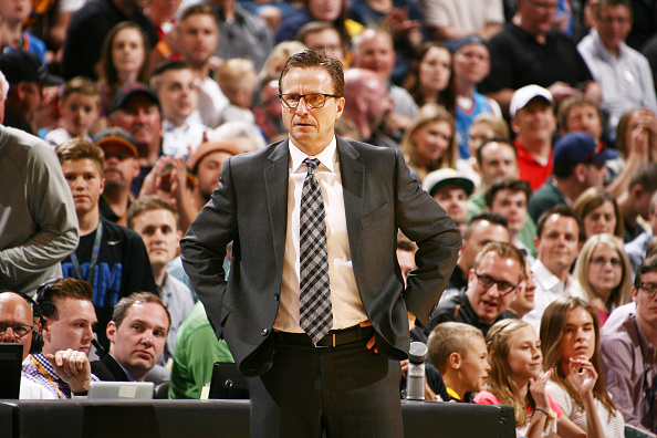 Head Coach Scott Brooks at an Oklahoma City Thunder game on March 28, 2015 in Salt Lake City, Utah.