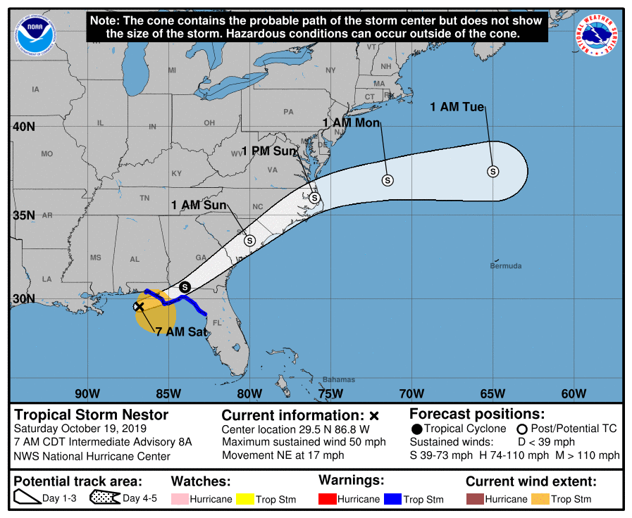 Projected Path of Tropical Storm Nestor