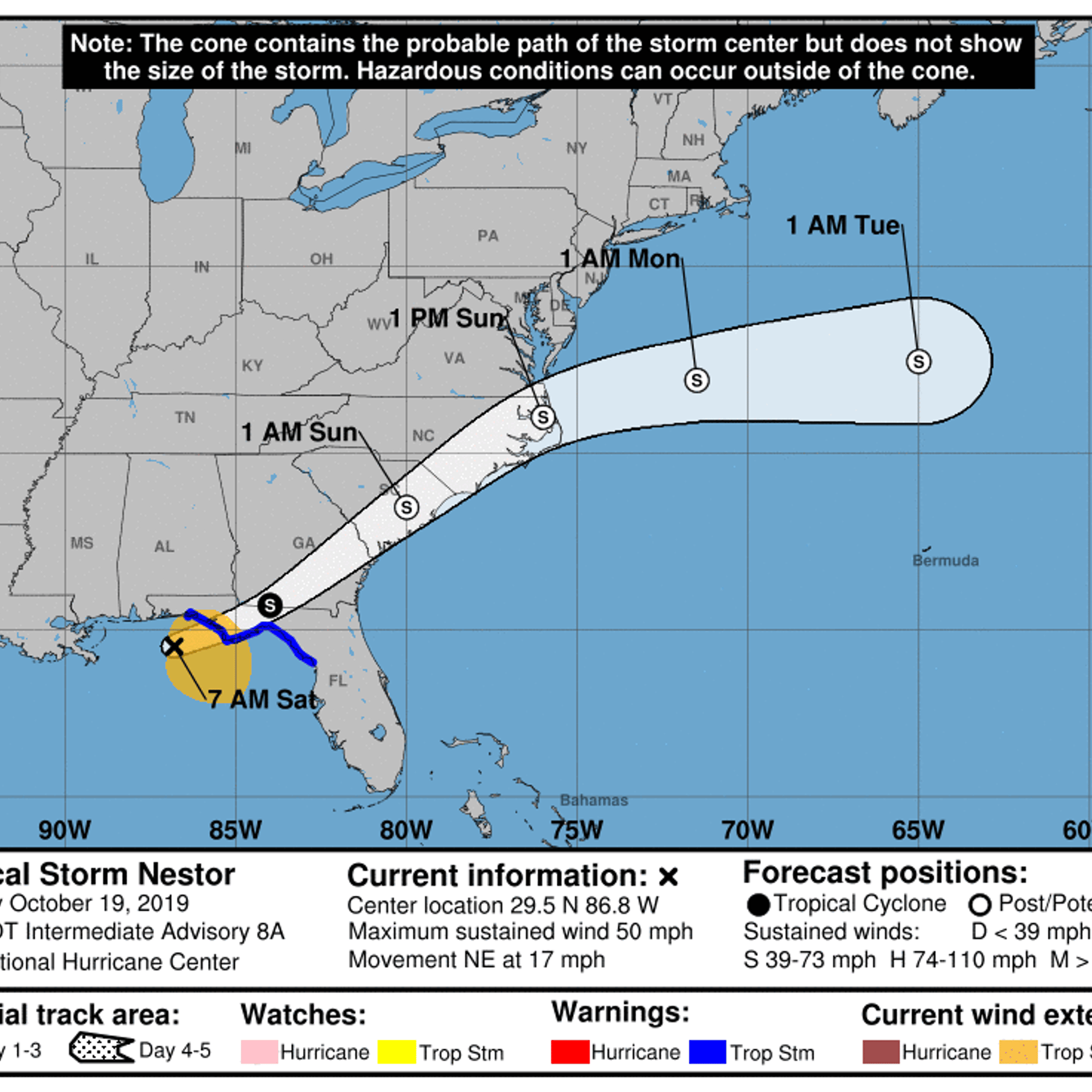 Projected Path of Tropical Storm Nestor