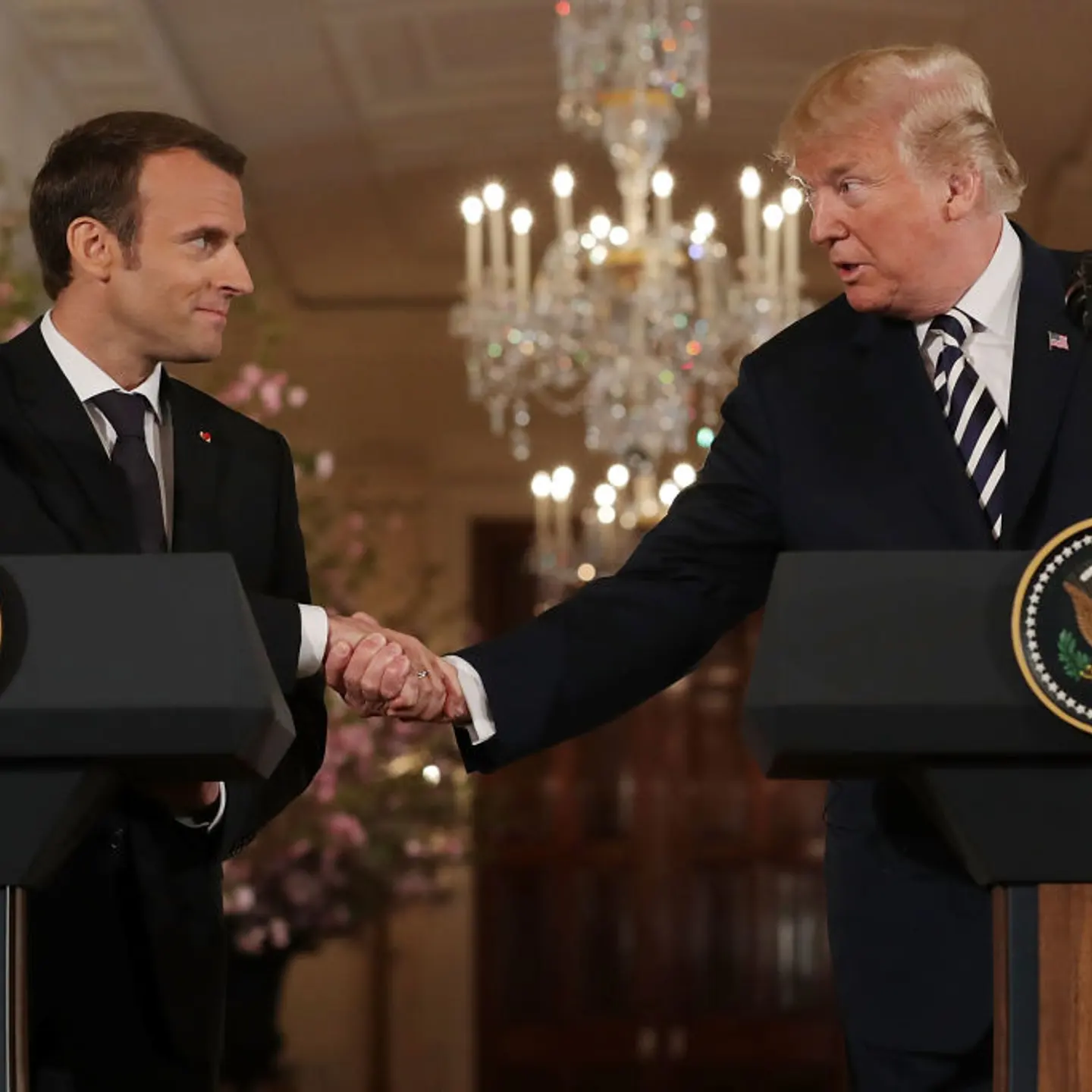 President Trump And French President Macron Hold Joint News Conference In East Room
