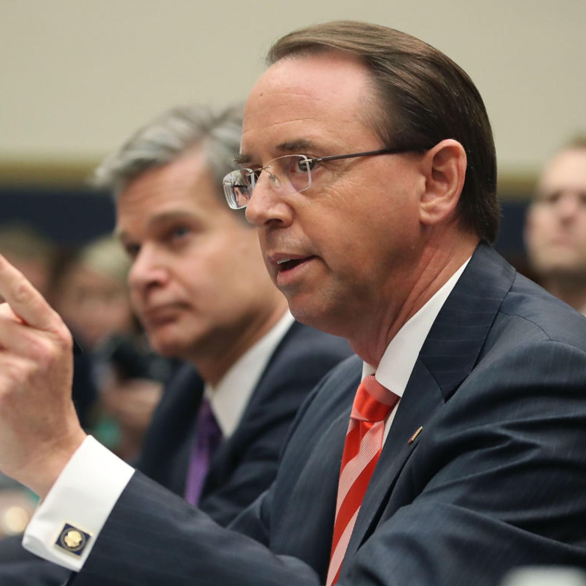 Rod Rosenstein And FBI Director Wray Testify At House Hearing On 2016 Election