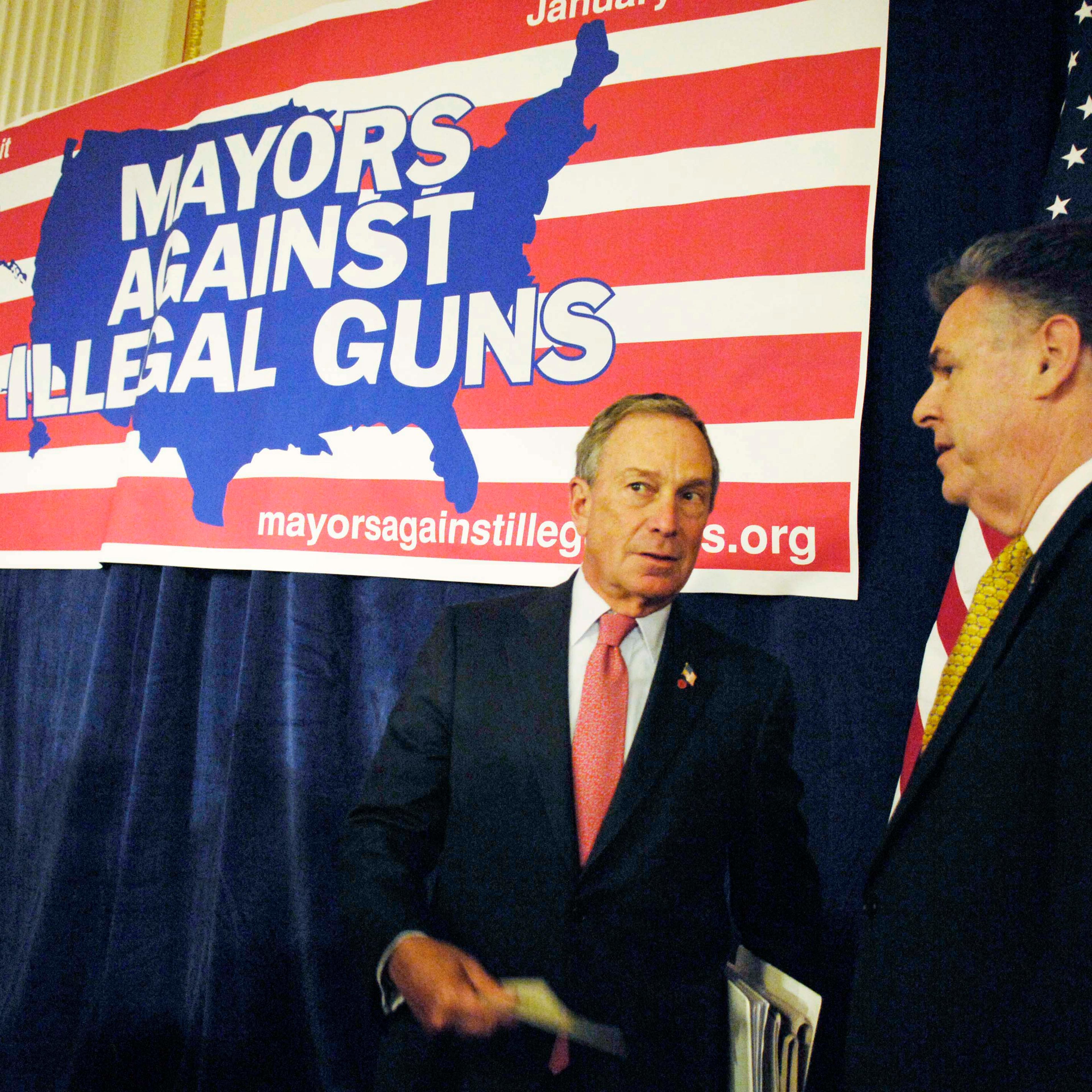 New York Mayor Michael Bloomberg with Rep. Peter T. King, R-N.Y. at a photo op in the Cannon House Office Building with mayors from around the country participating in the 2007 National Summit of Mayors Against Illegal Guns.
