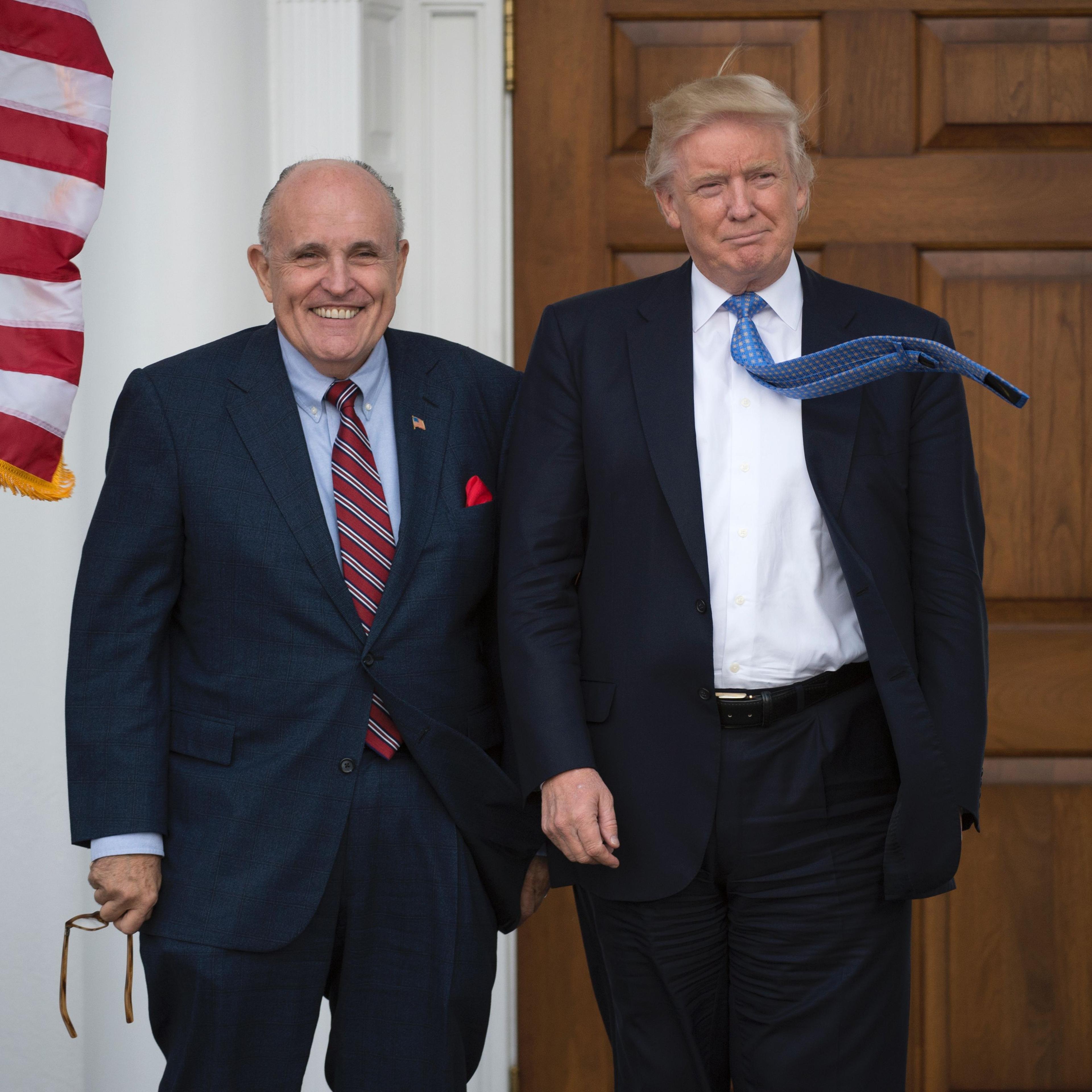 President-elect Donald Trump meets with former New York City Mayor Rudy Giuliani at the clubhouse of Trump National Golf Club November 20, 2016 in Bedminster, New Jersey.