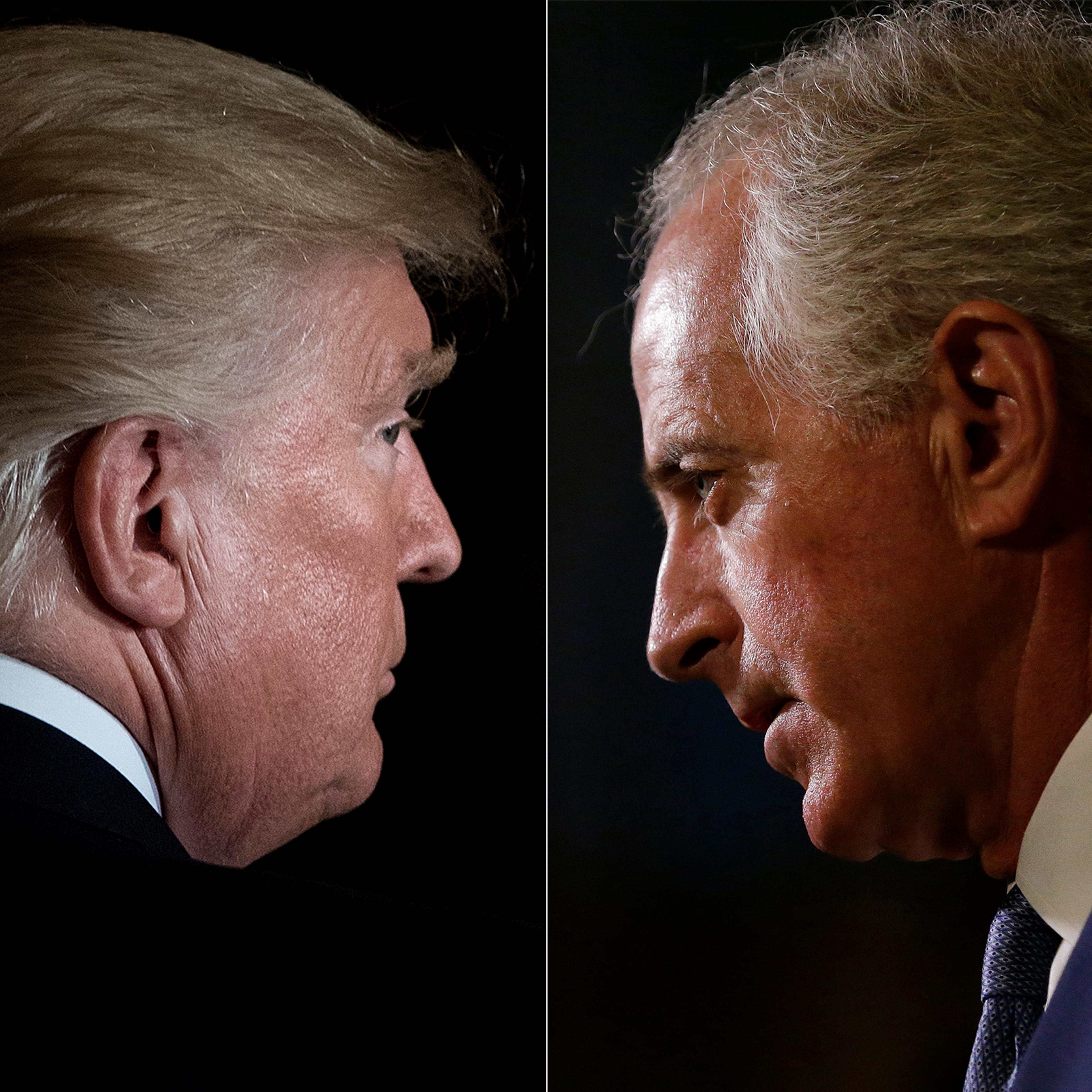 President Donald Trump leaves after a Hispanic Heritage Month event in the East Room of the White House October 6, 2017 in Washington, DC.
; Senator Bob Corker, a Republican from Tennessee, speaks to the media in the lobby at Trump Tower in New York, U.S., on Tuesday, Nov. 29, 2016 in New York City.