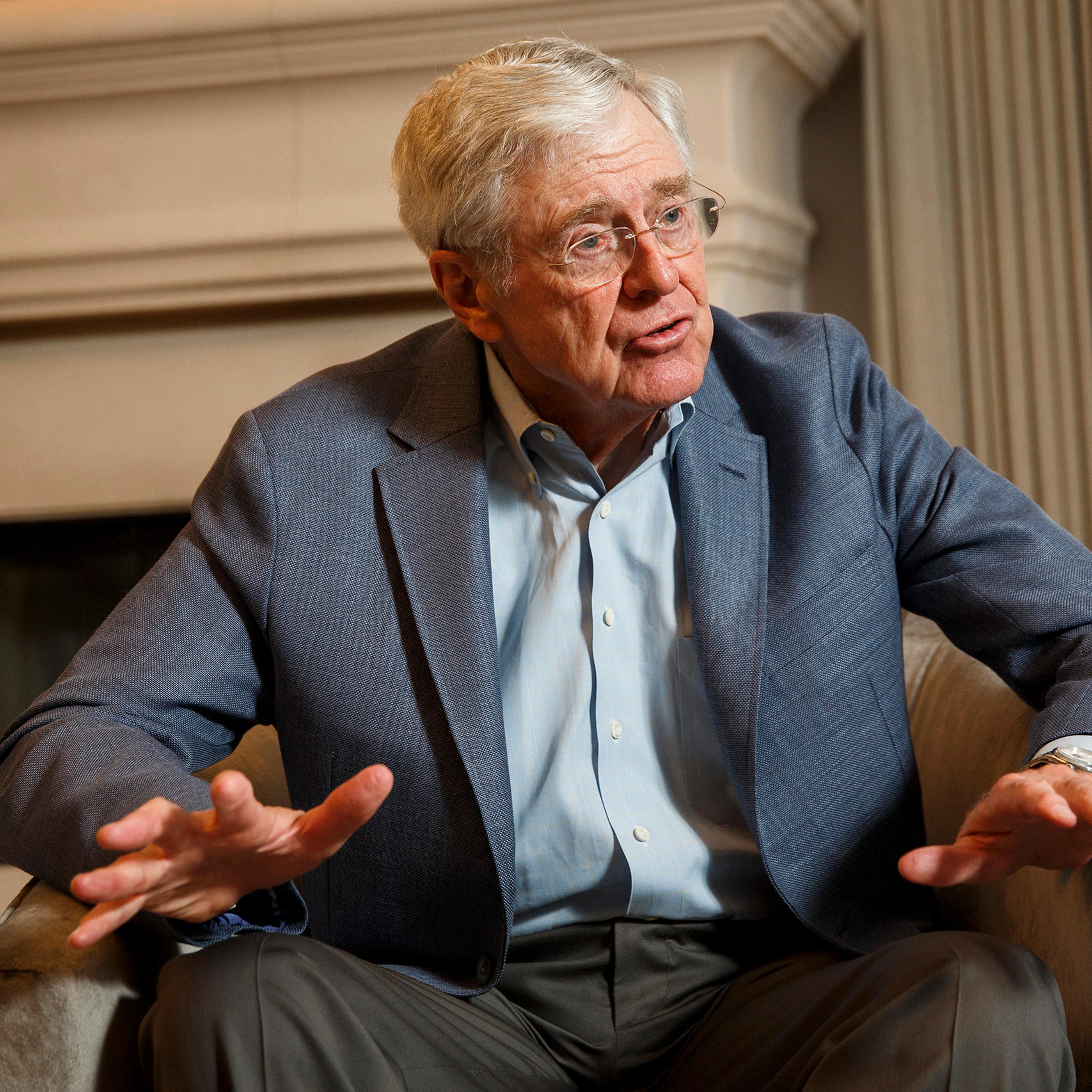 Charles Koch speaks during an interview with the Washington Post at the Freedom Partners Summit in Dana Point, Calif., on Aug. 3, 2015.