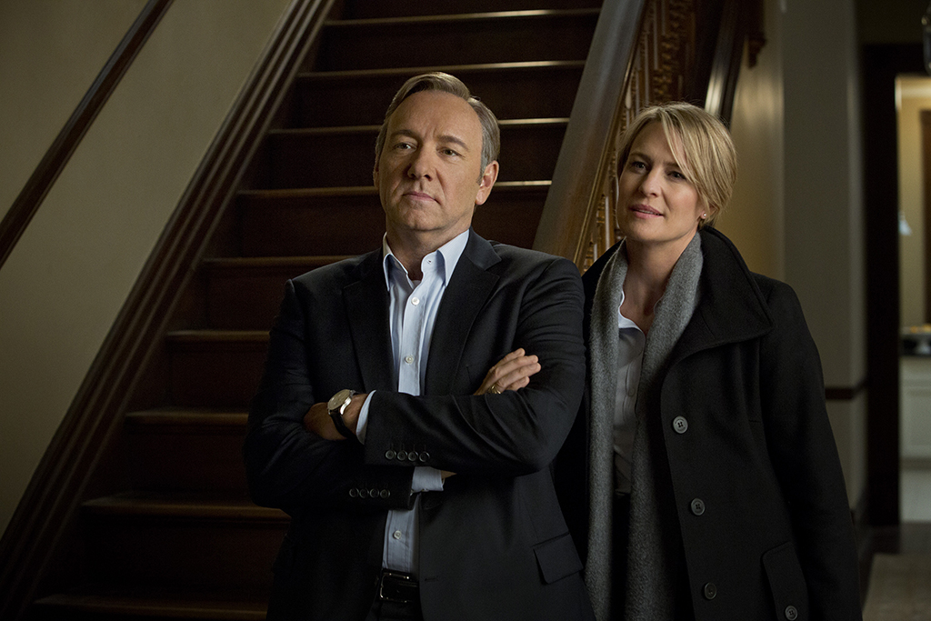 Kevin Spacey (L) and Robin Wright (R) in the first season of Netflix's "House of Cards."