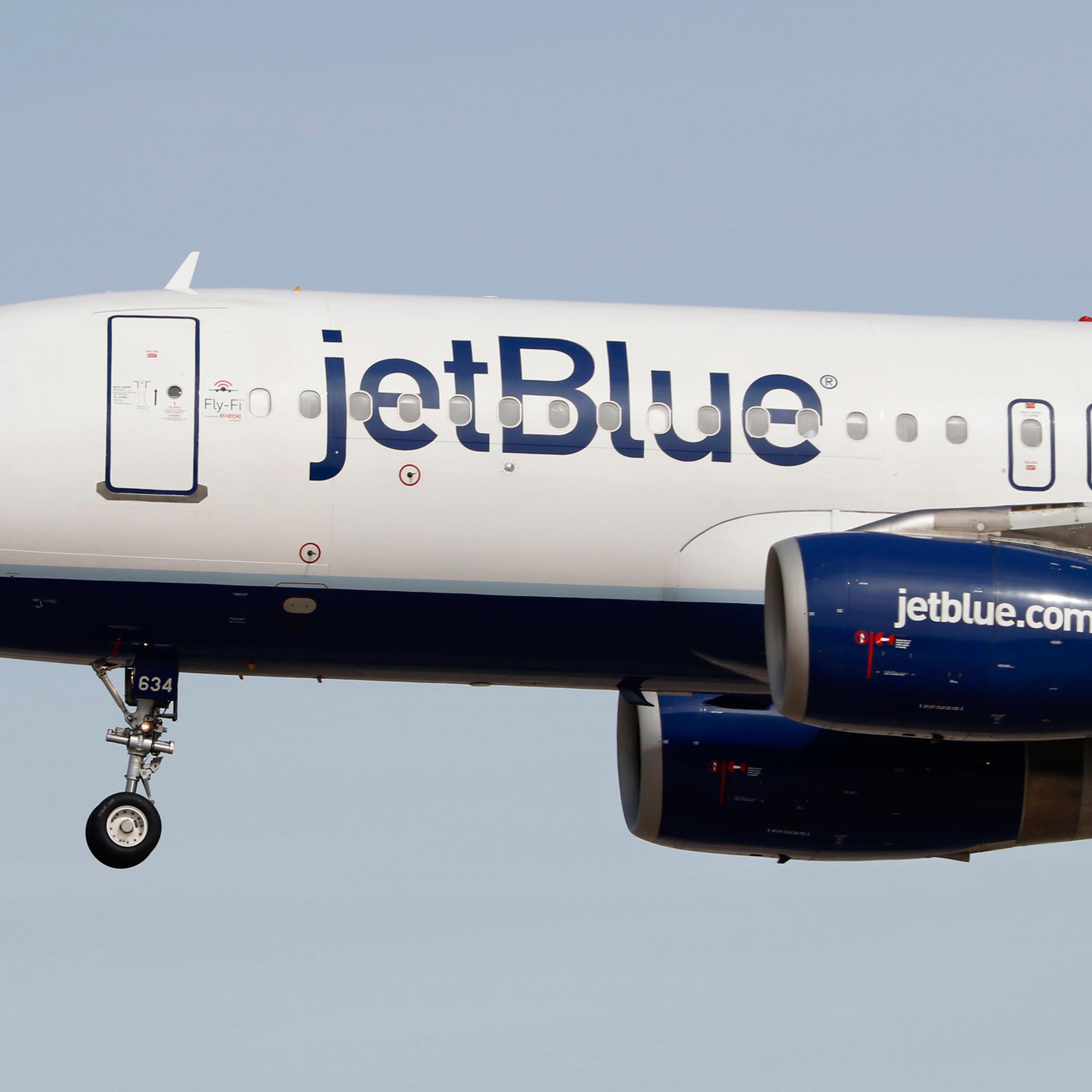 An Airbus A320 jetliner, belonging to JetBlue Airways, lands at McCarran International Airport in Las Vegas, Nevada on Mar. 2, 2016. (Larry MacDougal via AP)