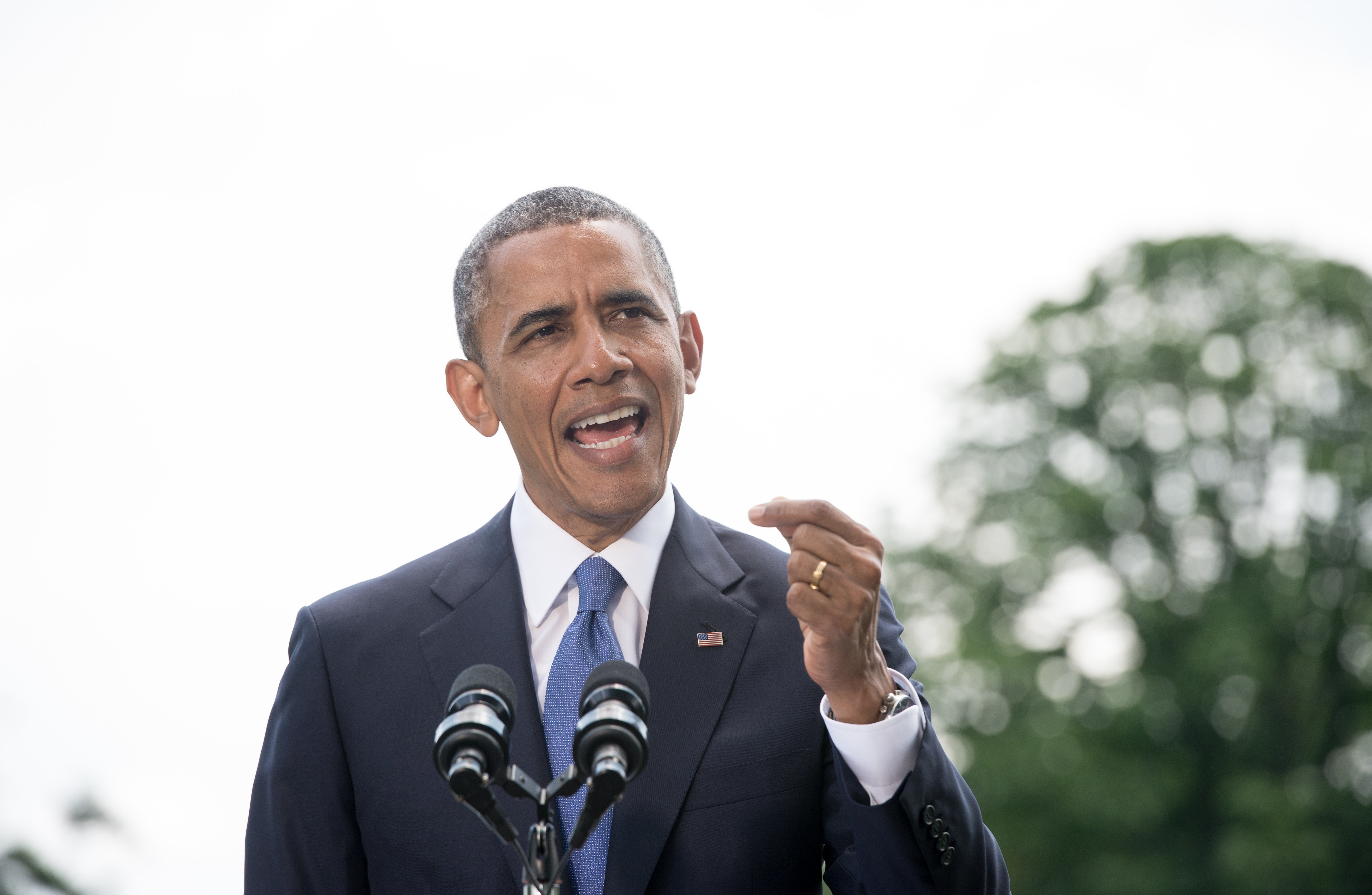 President Barack Obama makes a statement on the situation in Iraq on the South Lawn of the White House in Washington on June 13, 2014.