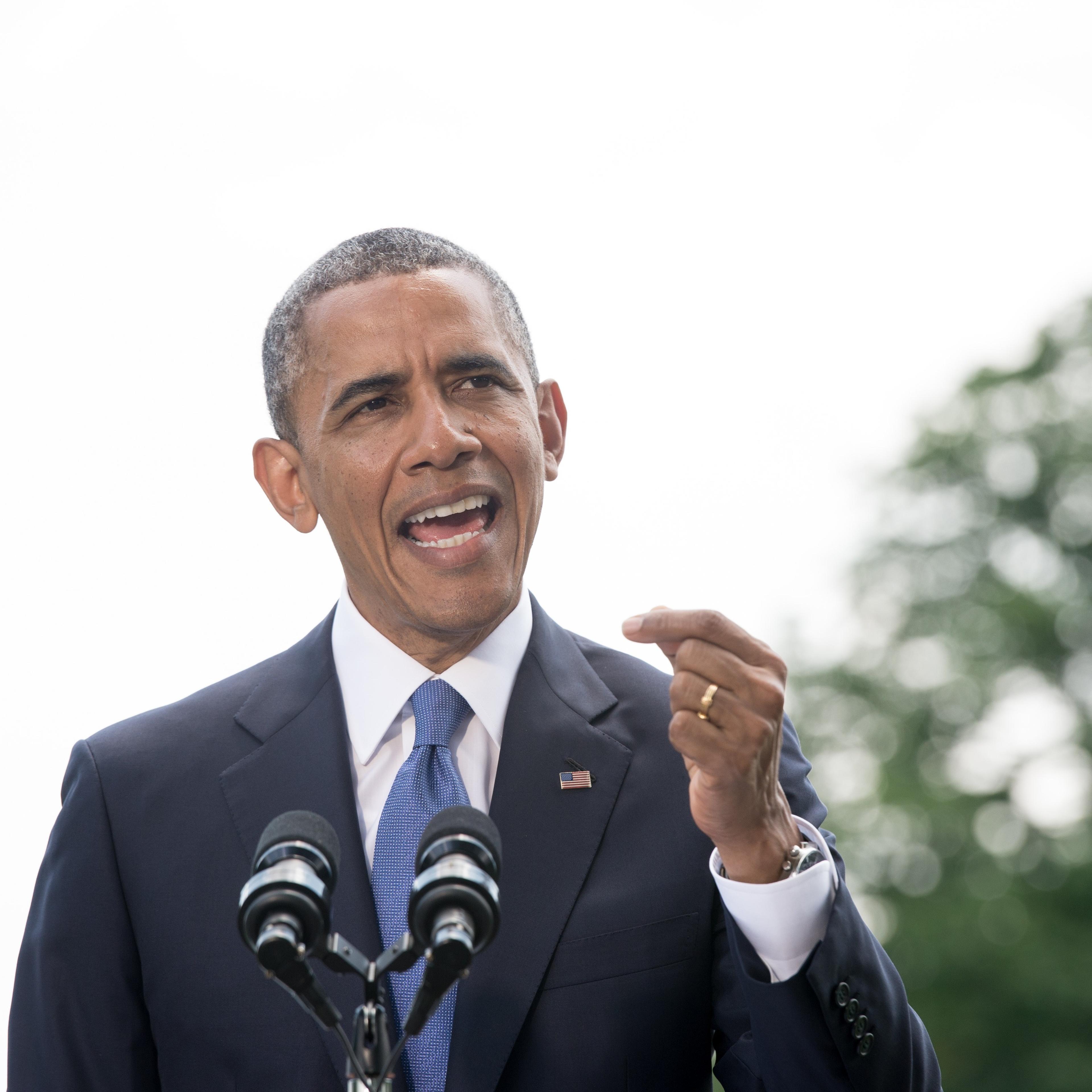 President Barack Obama makes a statement on the situation in Iraq on the South Lawn of the White House in Washington on June 13, 2014.