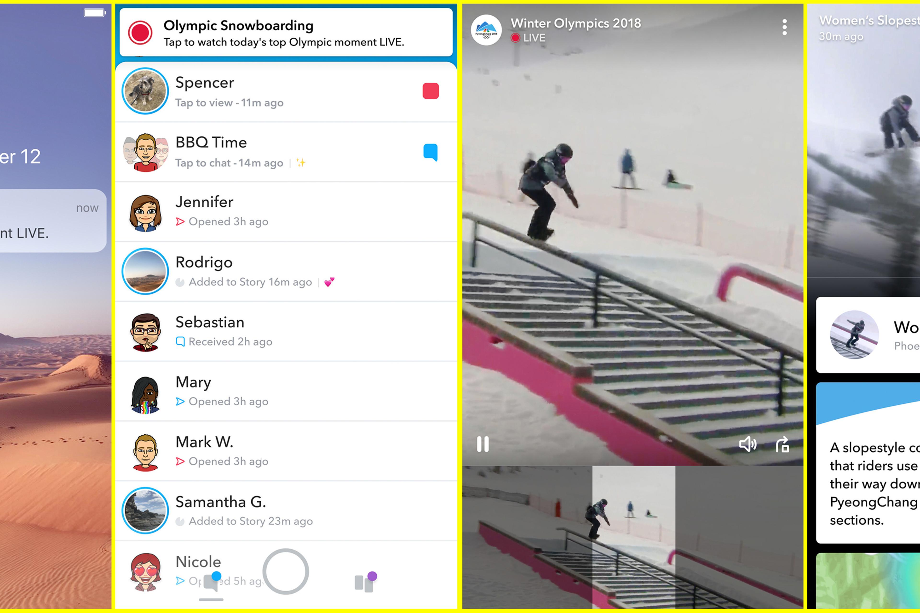 In partnership with NBC, Snapchat will air live segments from the 2018 Winter Olympics.