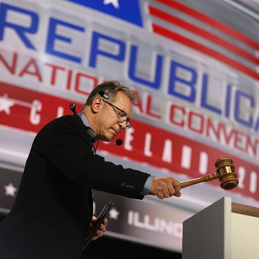 A worker tests the sound system for the opening gavel as last minute preperations are done at the Quicken Loans Arena before the arrival delegates on day one of the Republican National Convention on July 18, 2016 in Cleveland, Ohio.