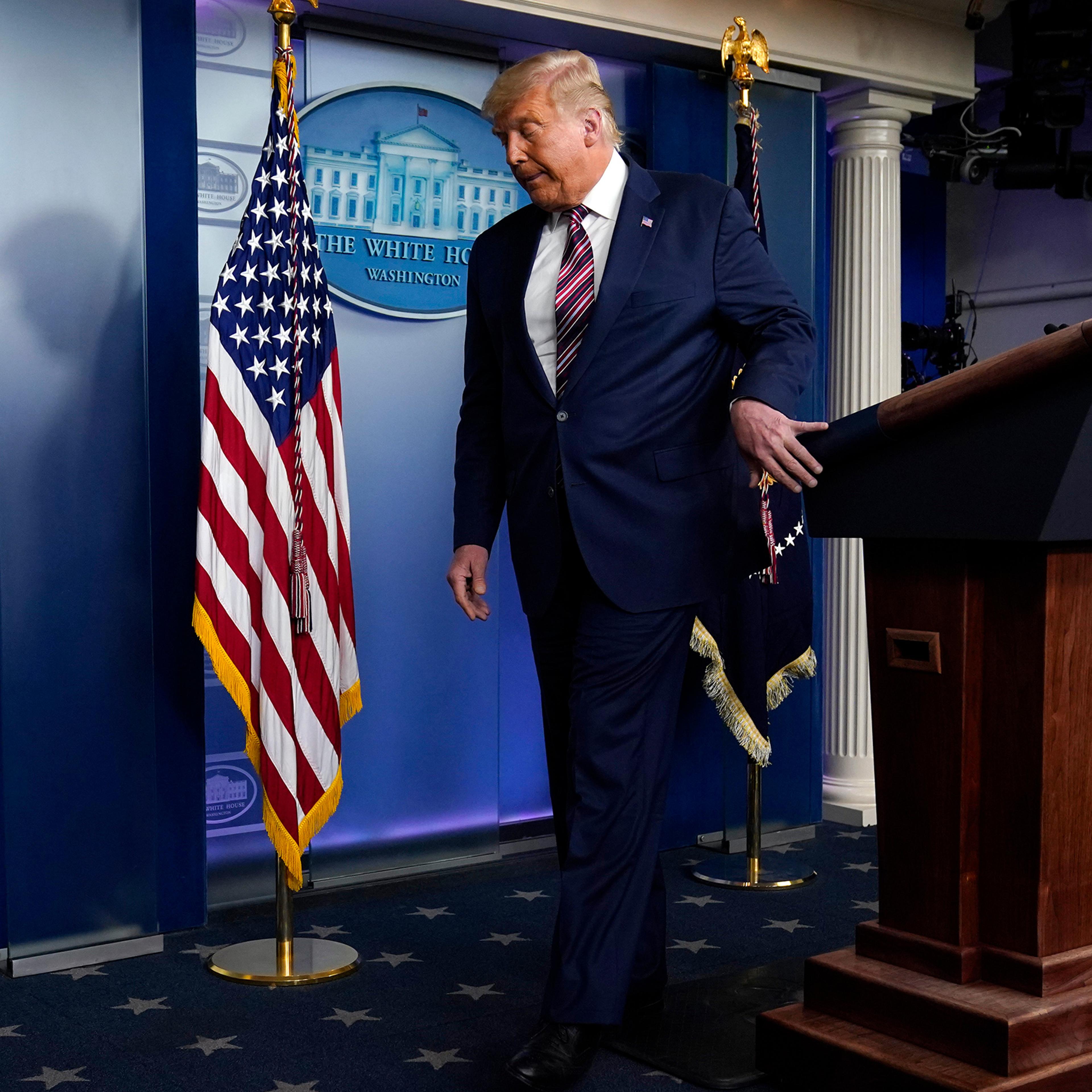 President Donald Trump leaves the podium after speaking at the White House on Nov. 5, 2020.