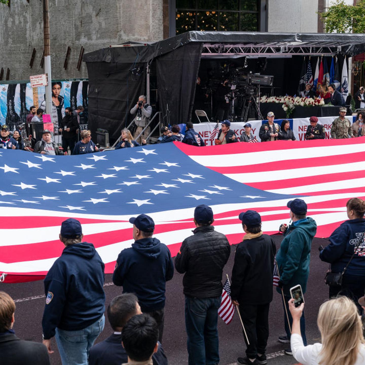 Huge American Flag carried along Fifth Avenue during