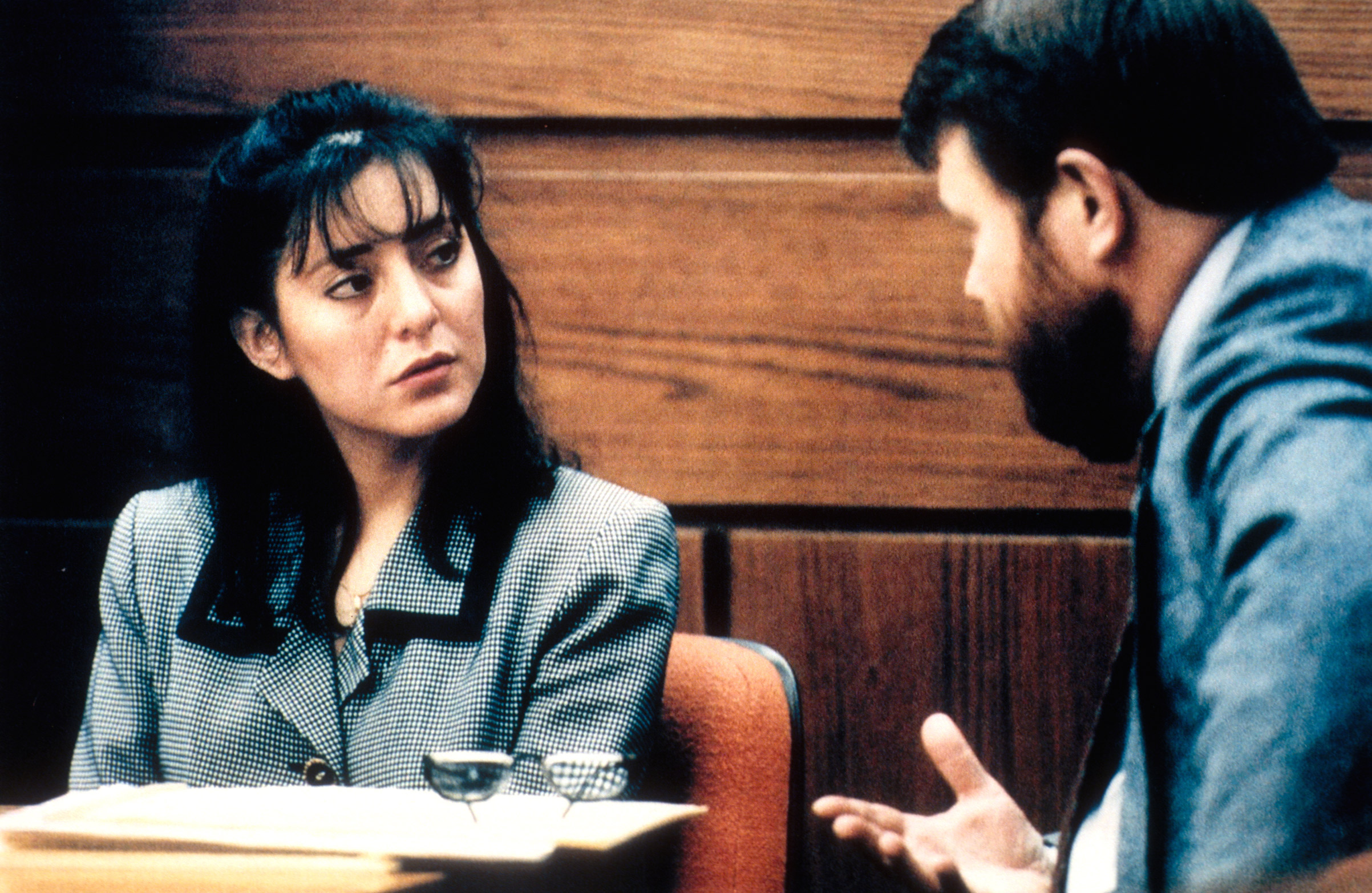 Lorena Bobbitt is questioned by an attorney during her trial 	on Jan. 10, 1994, where she is charged with 'malicious wounding' after cutting off her husband's penis following an alleged rape. 