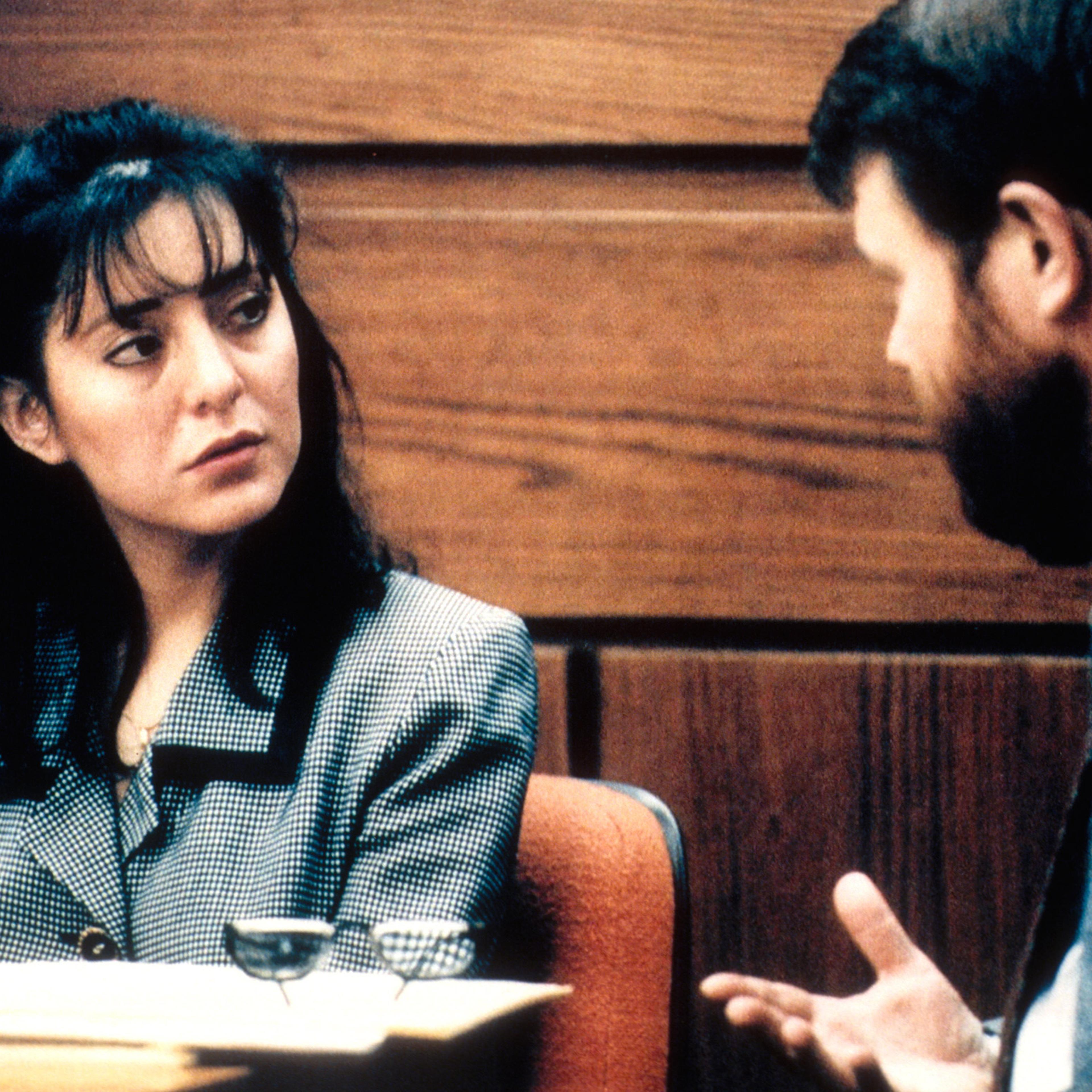Lorena Bobbitt is questioned by an attorney during her trial on Jan. 10, 1994, where she is charged with 'malicious wounding' after cutting off her husband's penis following an alleged rape.