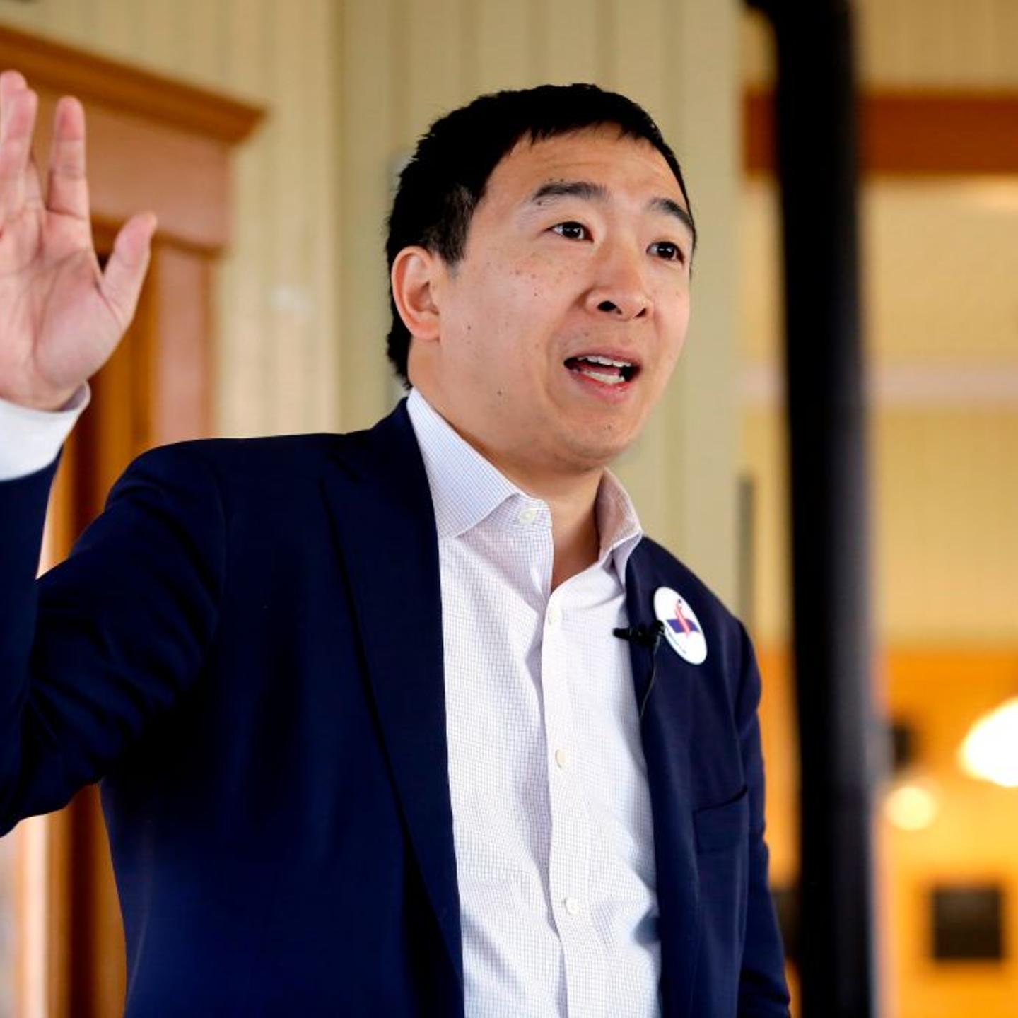 Entrepreneur and 2020 presidential candidate Andrew Yang speaks during a campaign stop