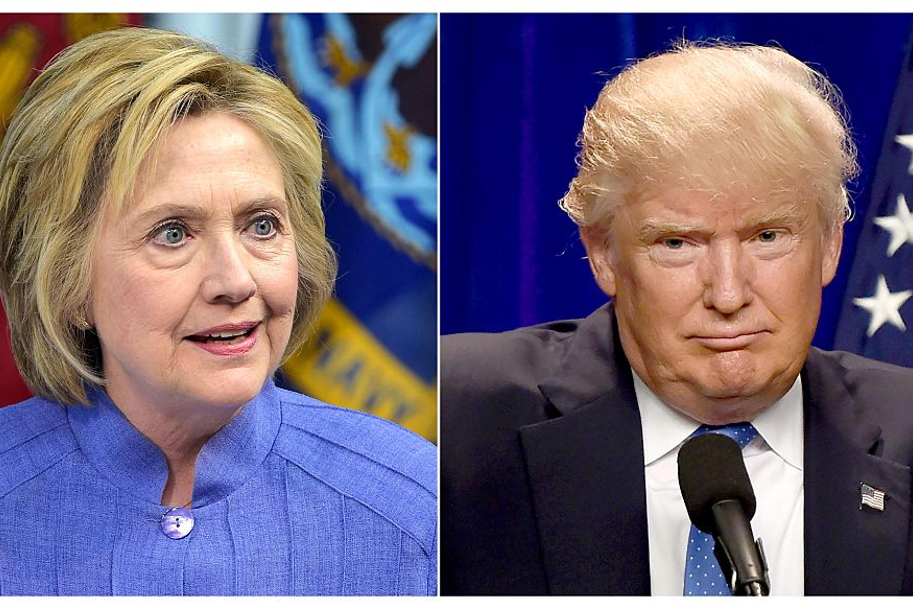 This combination of file photos shows Democratic presidential candidate Hillary Clinton (L) on June 15, 2016 and presumptive Republican presidential nominee Donald Trump on June 13, 2016.