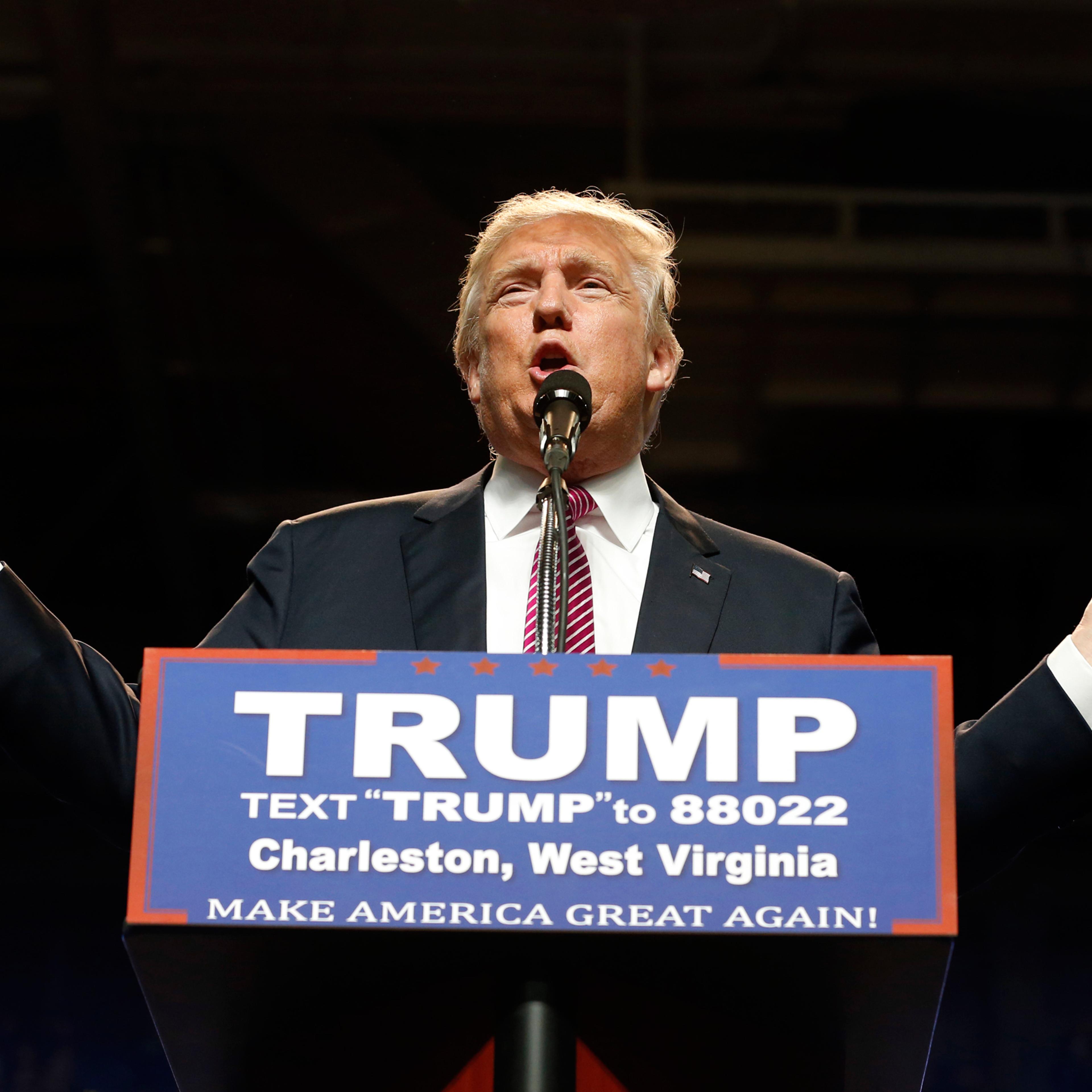 Republican presidential candidate Donald Trump gestures during a rally in Charleston, W.Va., Thursday, May 5, 2016. (AP Photo/Steve Helber)