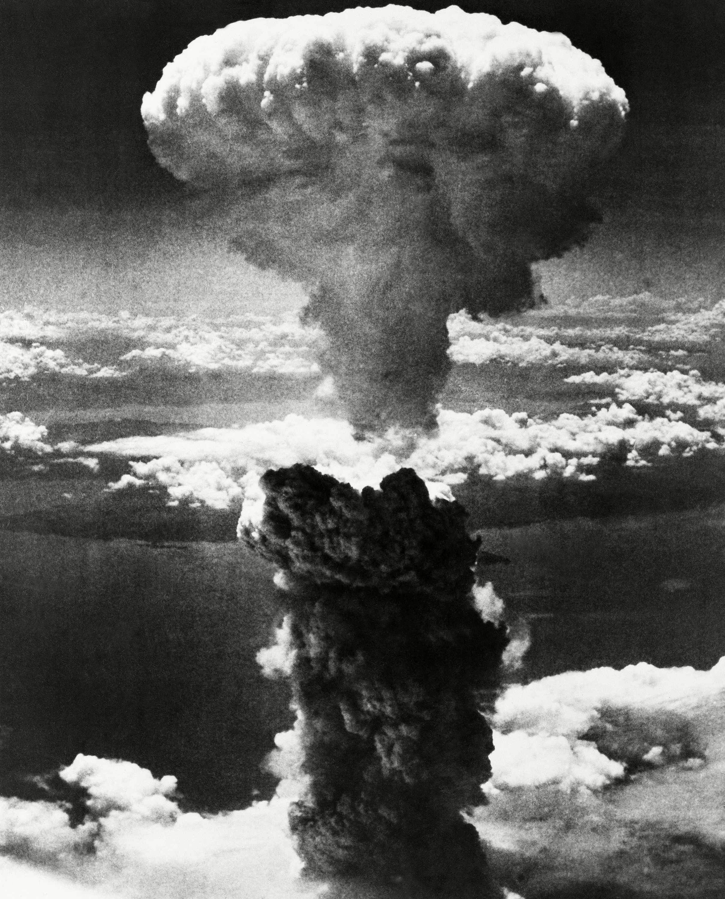 A mushroom cloud rises moments after the atomic bomb was dropped on the Japanese city of Nagasaki on Aug. 9, 1945, three days after the U.S. dropped an atomic bomb on Hiroshima. 