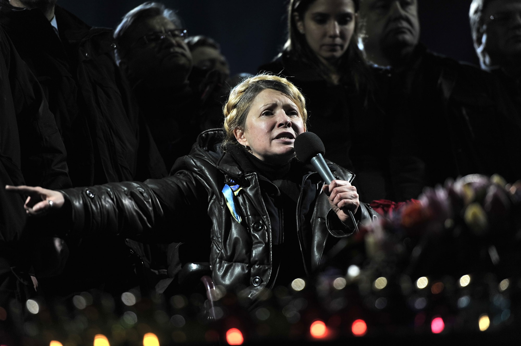 Newly freed Ukrainian opposition icon and former prime minister Yulia Tymoshenko delivers a speech on Kiev's Independance square on February 22, 2014, after her release.