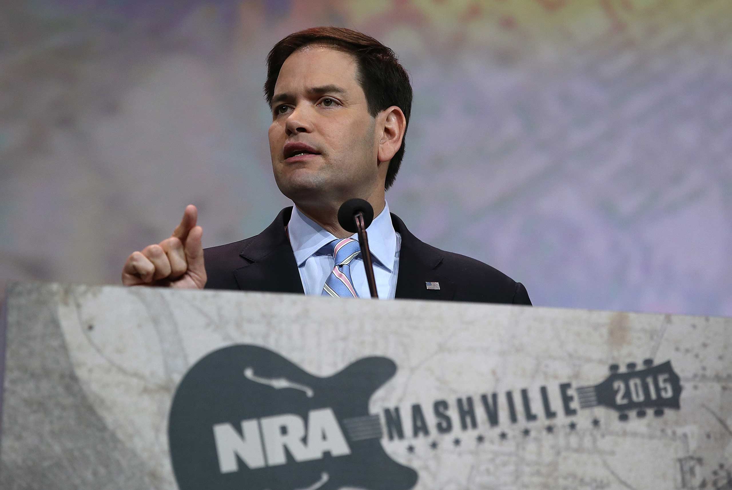Sen. Marco Rubio speaks during the NRA-ILA Leadership Forum at the 2015 NRA Annual Meeting in Nashville on Apr. 10, 2015.