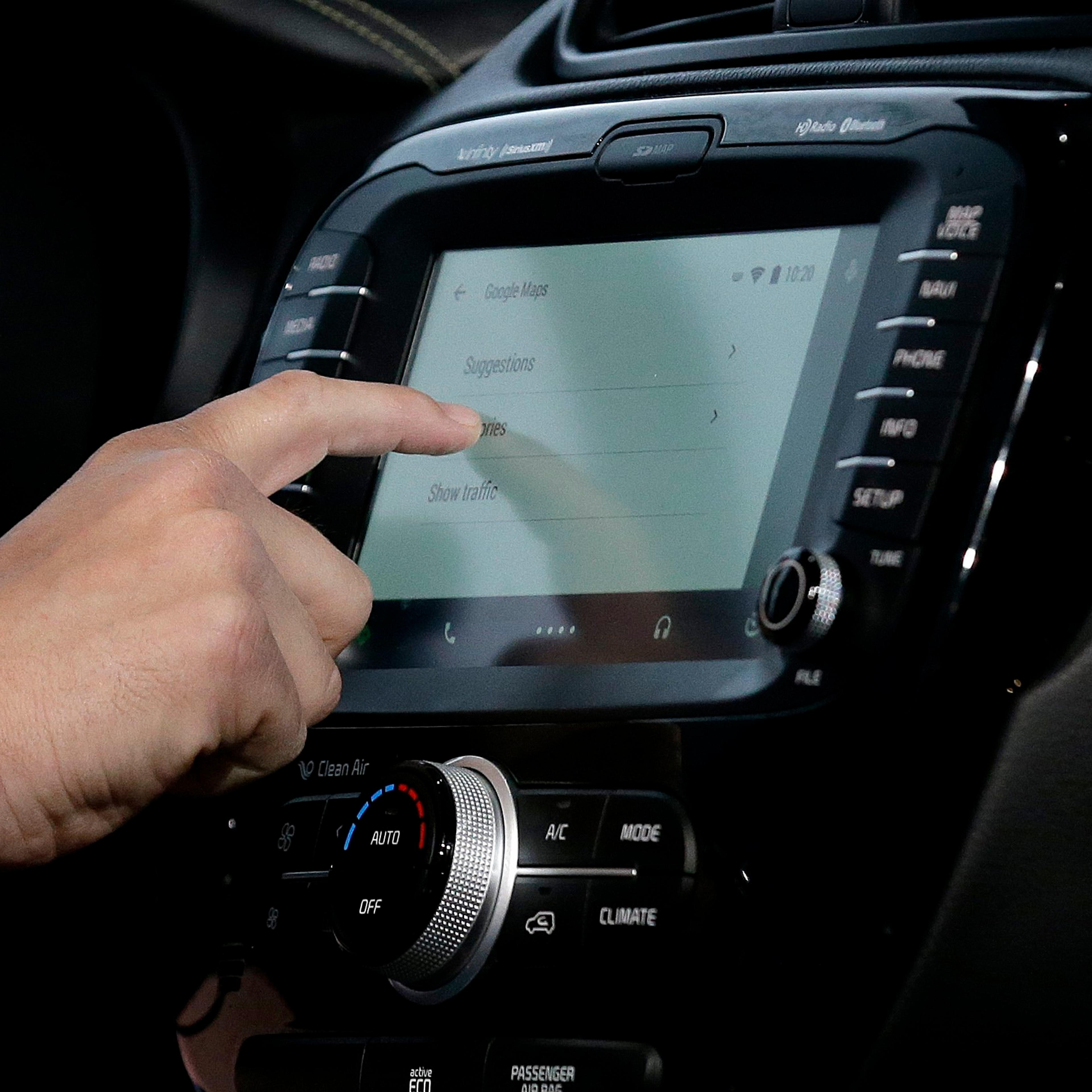 A demonstration of Android Auto is given during the Google I/O 2014 keynote presentation in San Francisco on June 25, 2014.