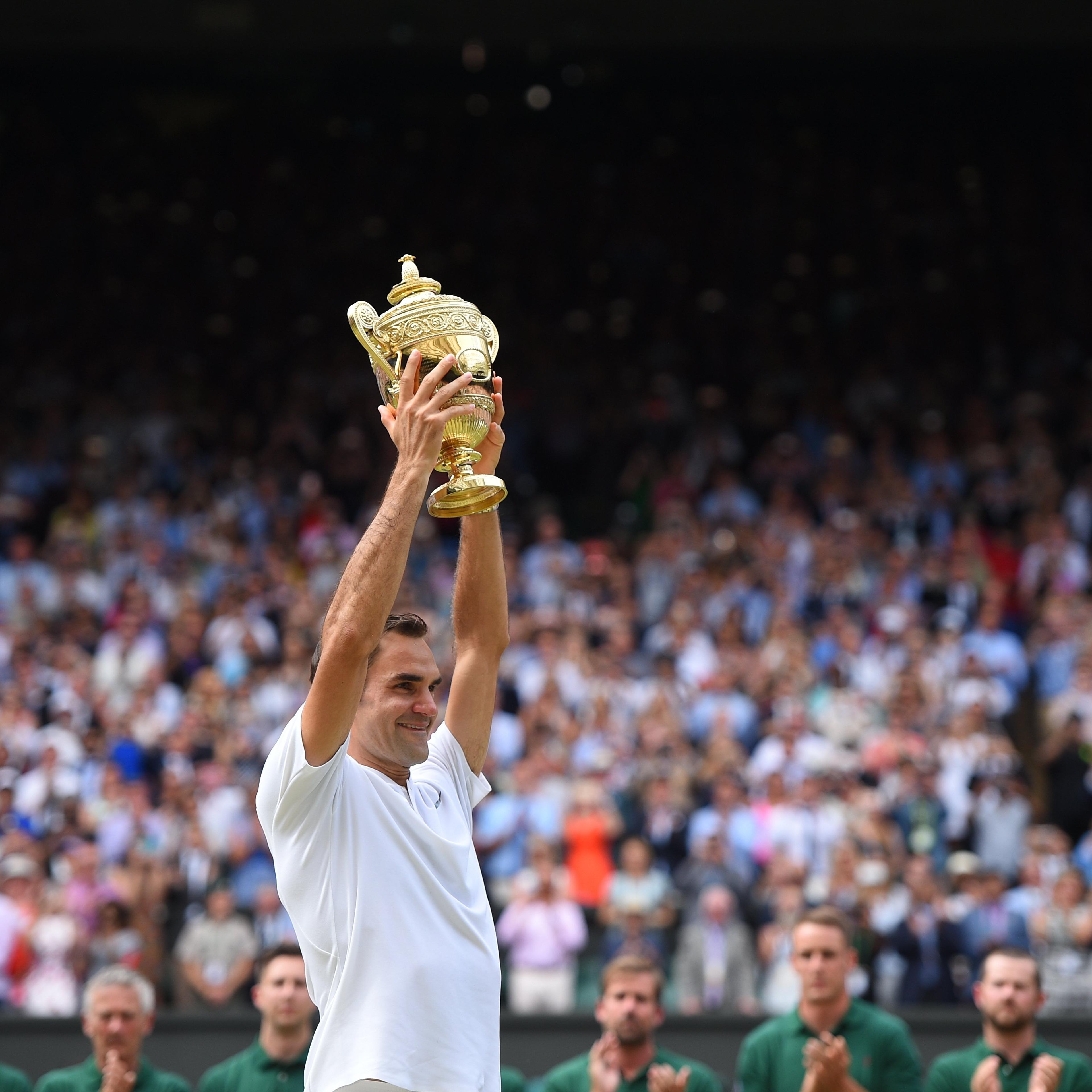 Roger Federer wins his 8th Wimbledon title after defeating Marin Cilic in the final at the 2017 Wimbledon Championships at the AELTC in London, on July 16, 2017.