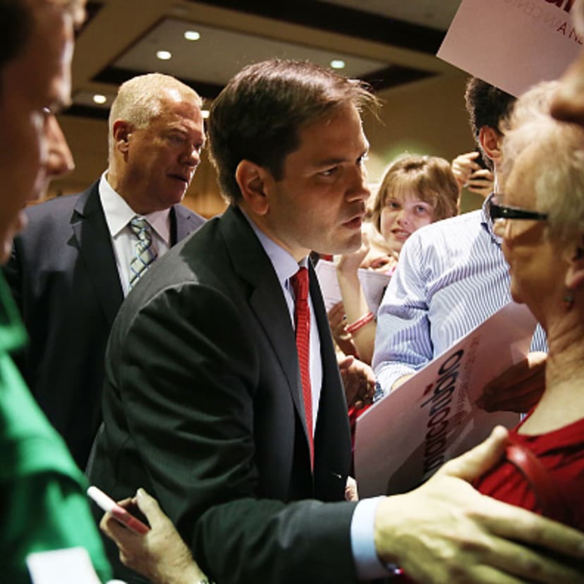Republican presidential candidate U.S. Sen. Marco Rubio (R-FL) greets people during a campaign rally at theTampa Convention Center on March 7, 2016 in Tampa, Florida.