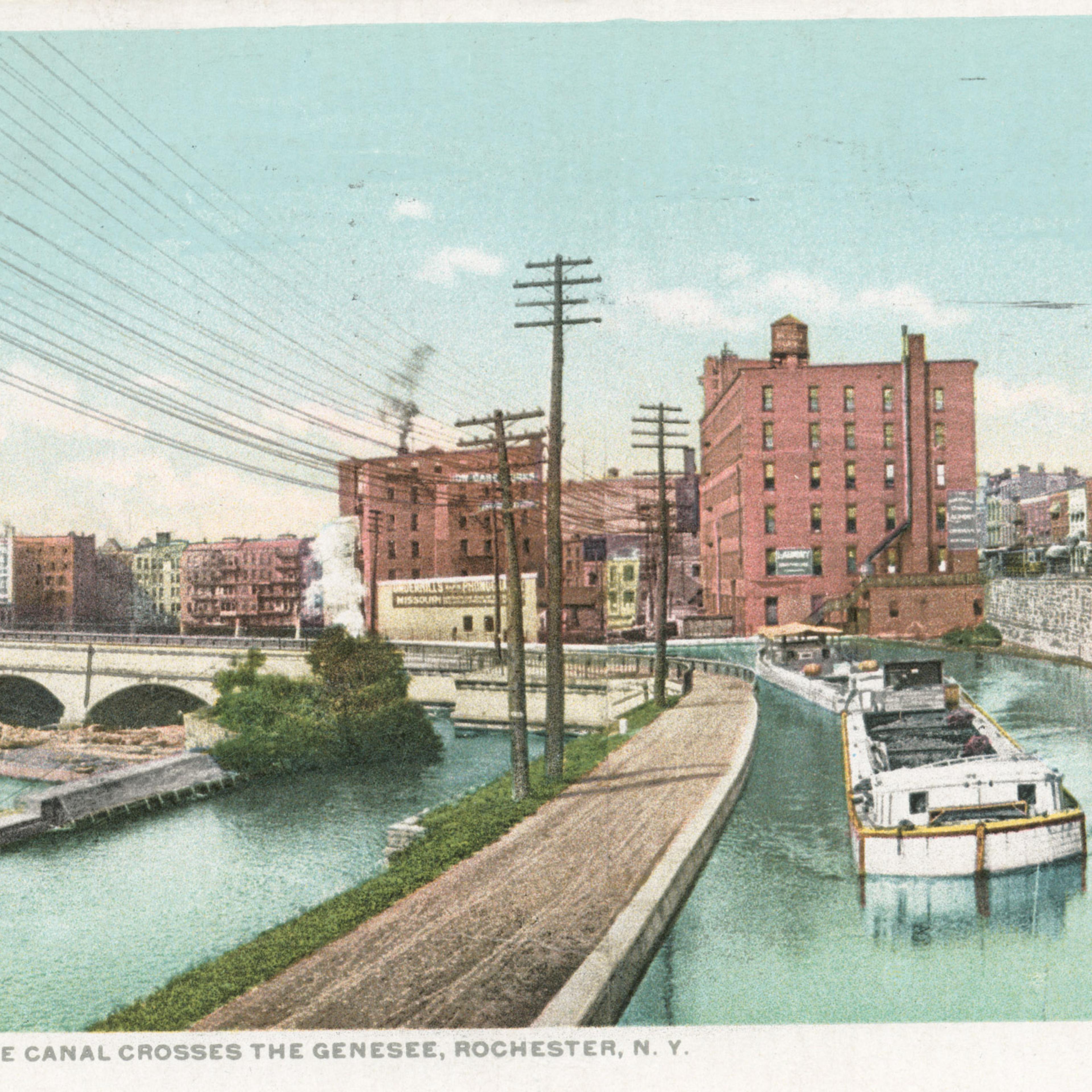 Erie Canal in Rochester, NY postcard.