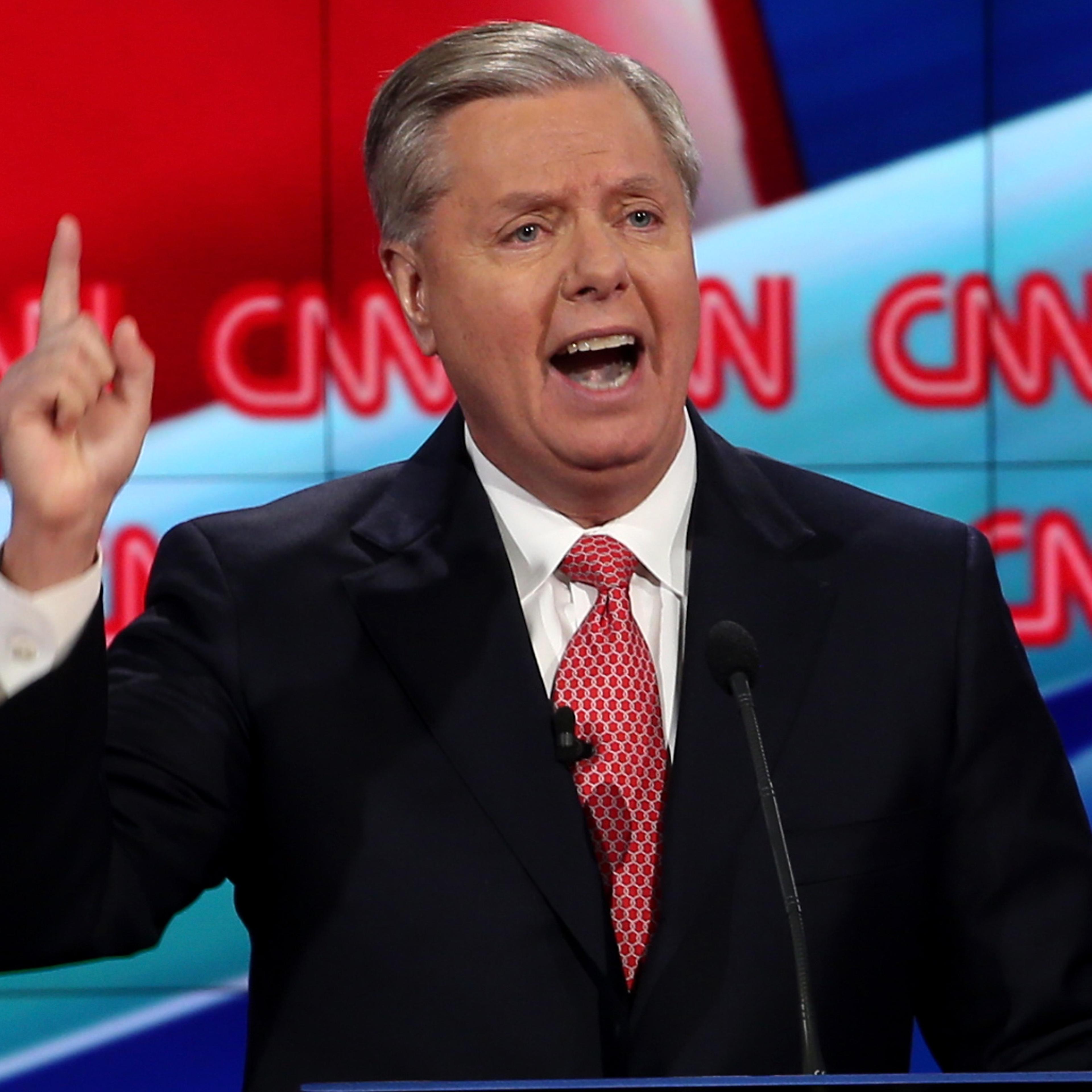 Republican presidential candidate Sen. Lindsey Graham (R-S.C.) during the CNN presidential debate at The Venetian Las Vegas on December 15, 2015 .