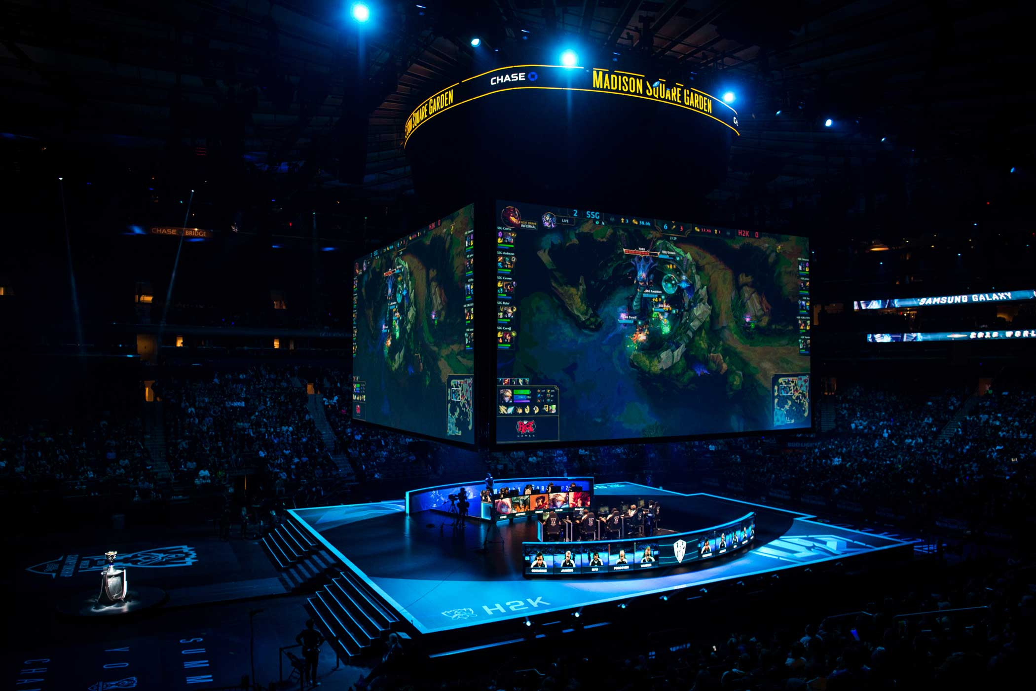 A sold-out crowd watches the second semifinal matchup for the League of Legends World Championship between Samsung Galaxy and H2k-Gaming. Mark Kauzlarich for TIME