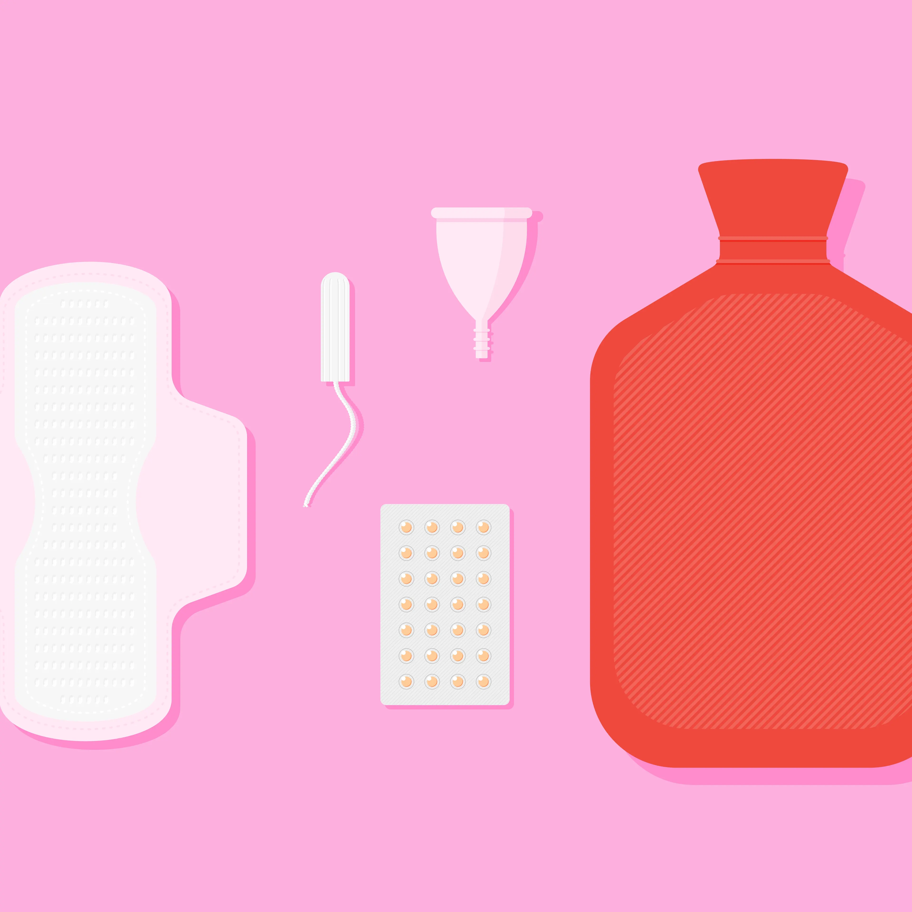Modern Menstruation - absorbent, tampon, reusable period cup and hot water bottle