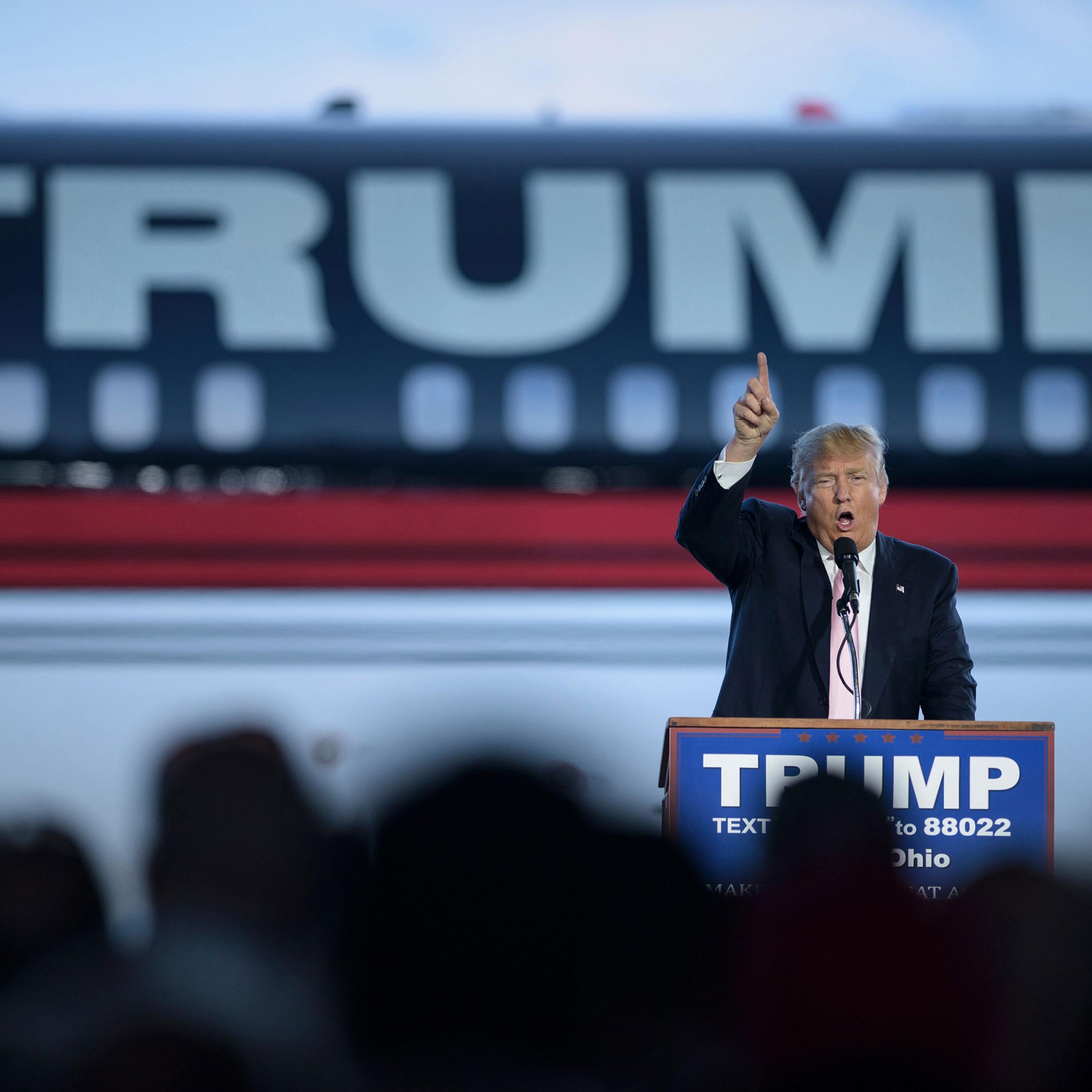 US presidential hopeful Donald Trump speaks during a rally March 14, 2016 in Vienna Center, Ohio. The six remaining White House hopefuls made a frantic push for votes March 14, 2016 on the eve of make-or-break nominating contests, with Donald Trump's Rep