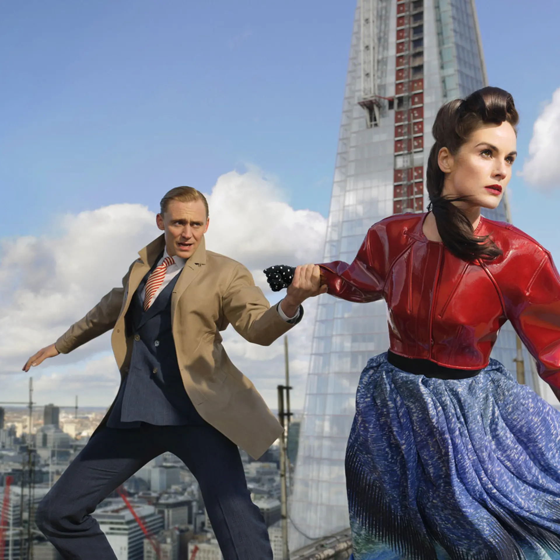 Jonathan de Villiers photographed Tom Hiddleston and Michelle Dockery for TIME Style & Design. Styling by Andreas Kokkino.<br><br>Hiddleston wears Burberry Prorsum, Paul Smith and Aquascutum. Dockery wears Antonio Berardi, Peter Pilotto and Cornelia James.