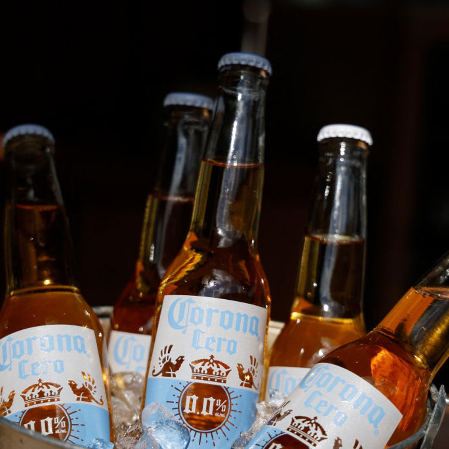 Bottles of Corona Cero alcohol-free beer at the Anheuser-Busch InBev (AB InBEV) brewery in Leuven, Belgium, on April 23, 2024.