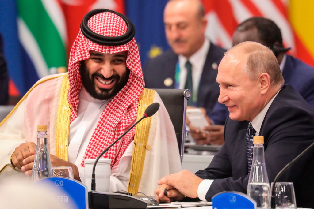 Russia's President Vladimir Putin and Saudi Arabia's Crown Prince Mohammed bin Salman attend the G20 Leaders' Summit
