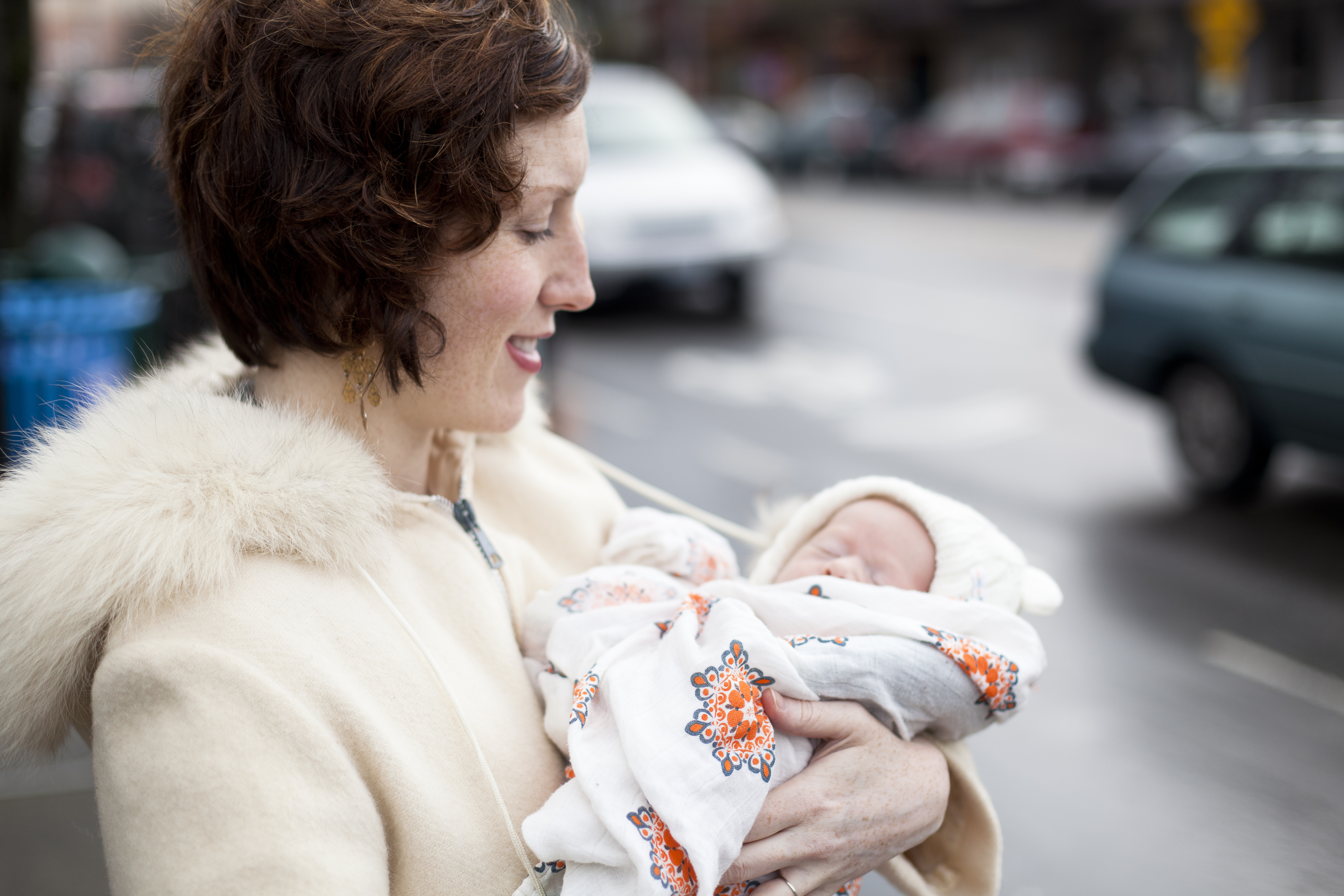 Woman and baby outside