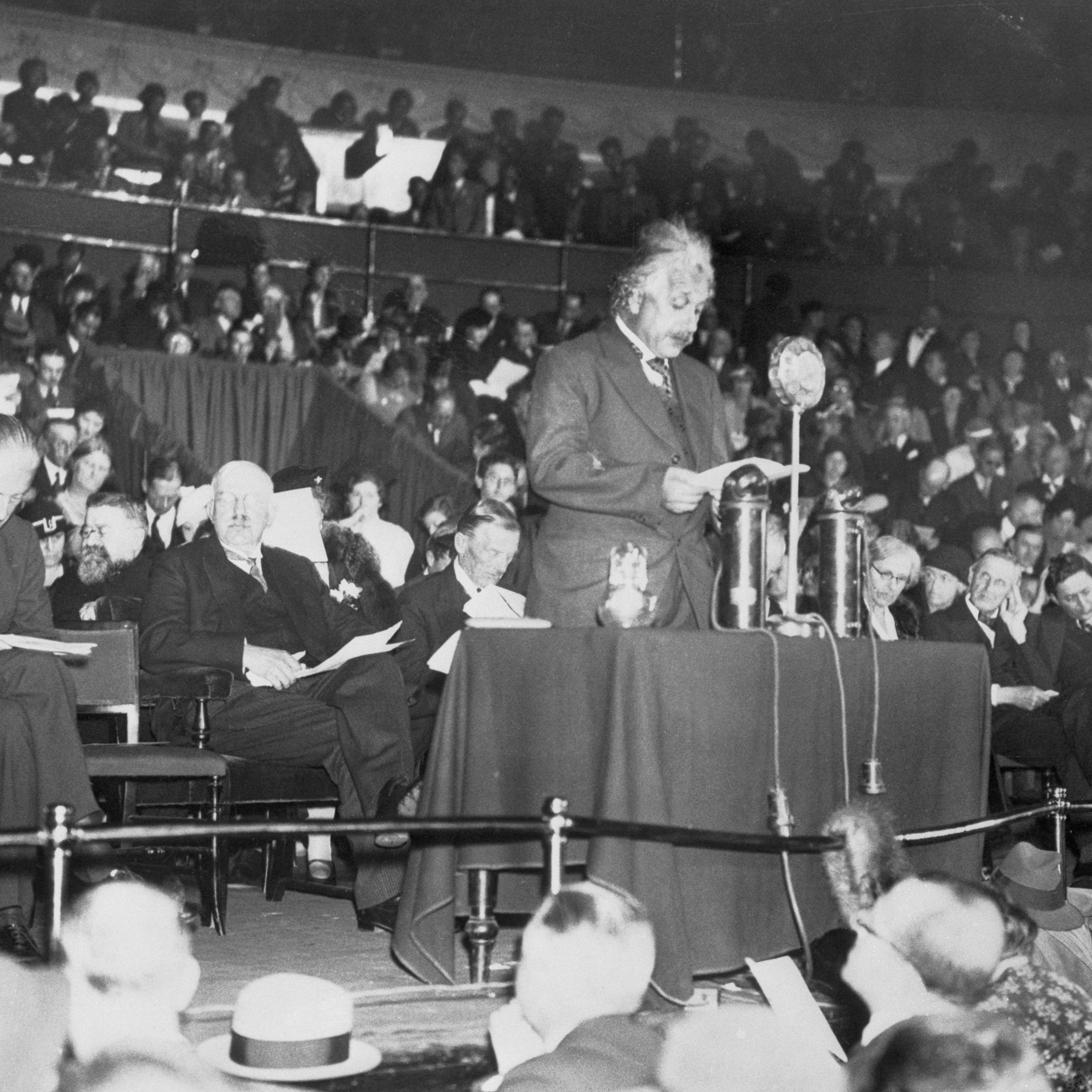 Portrait of Albert Einstein Delivering Speech