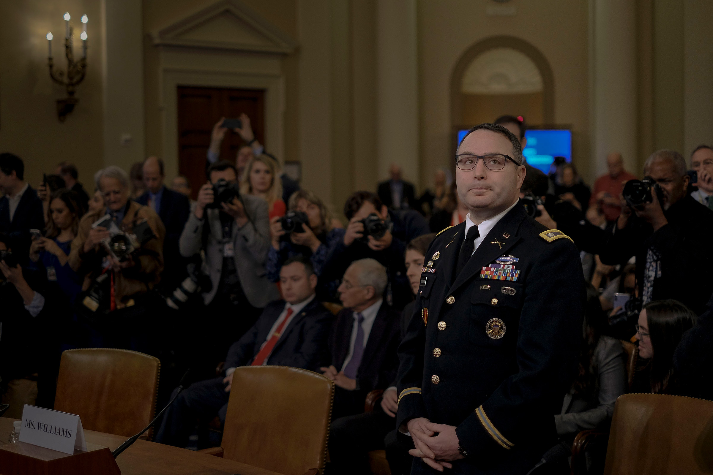 11/19/19, Capitol Hill, Washington, D.C. Witness Lt. Col. Alexander Vindeman, National Security Council staffer, enters the House Intelligence Committee hearing on the impeachment inquiry at the Longworth House Office building on Capitol Hill in Washingt