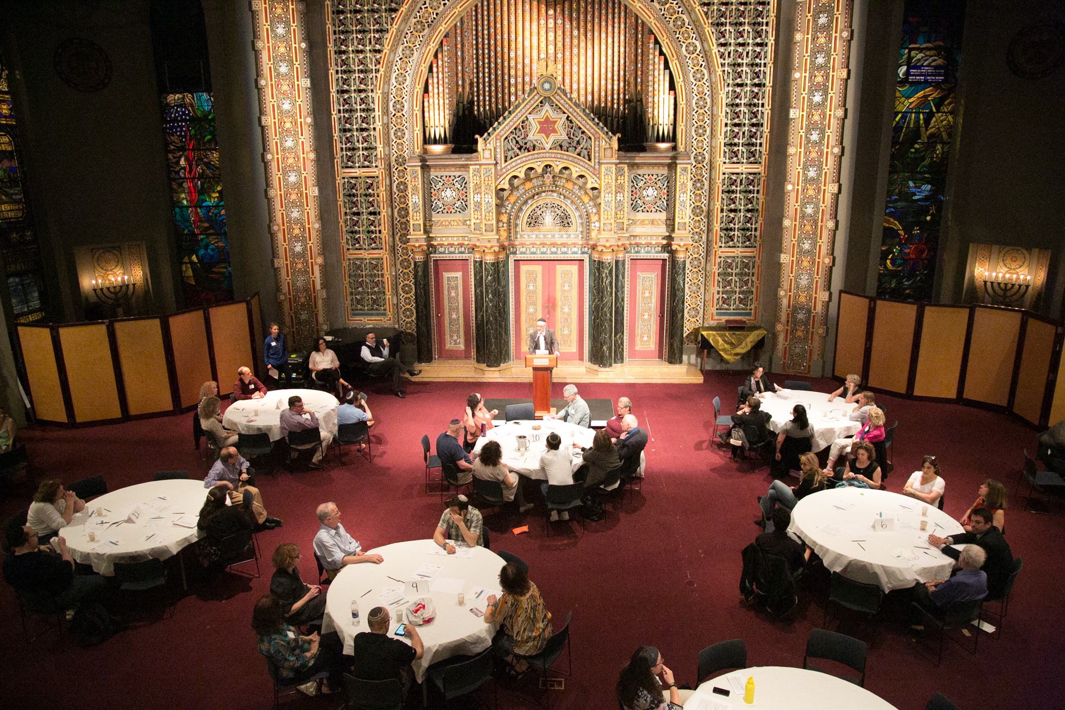 Synagogue B’nai Jeshurun congregants discussing interfaith marriage in the synagogue on May 17, 2017. 