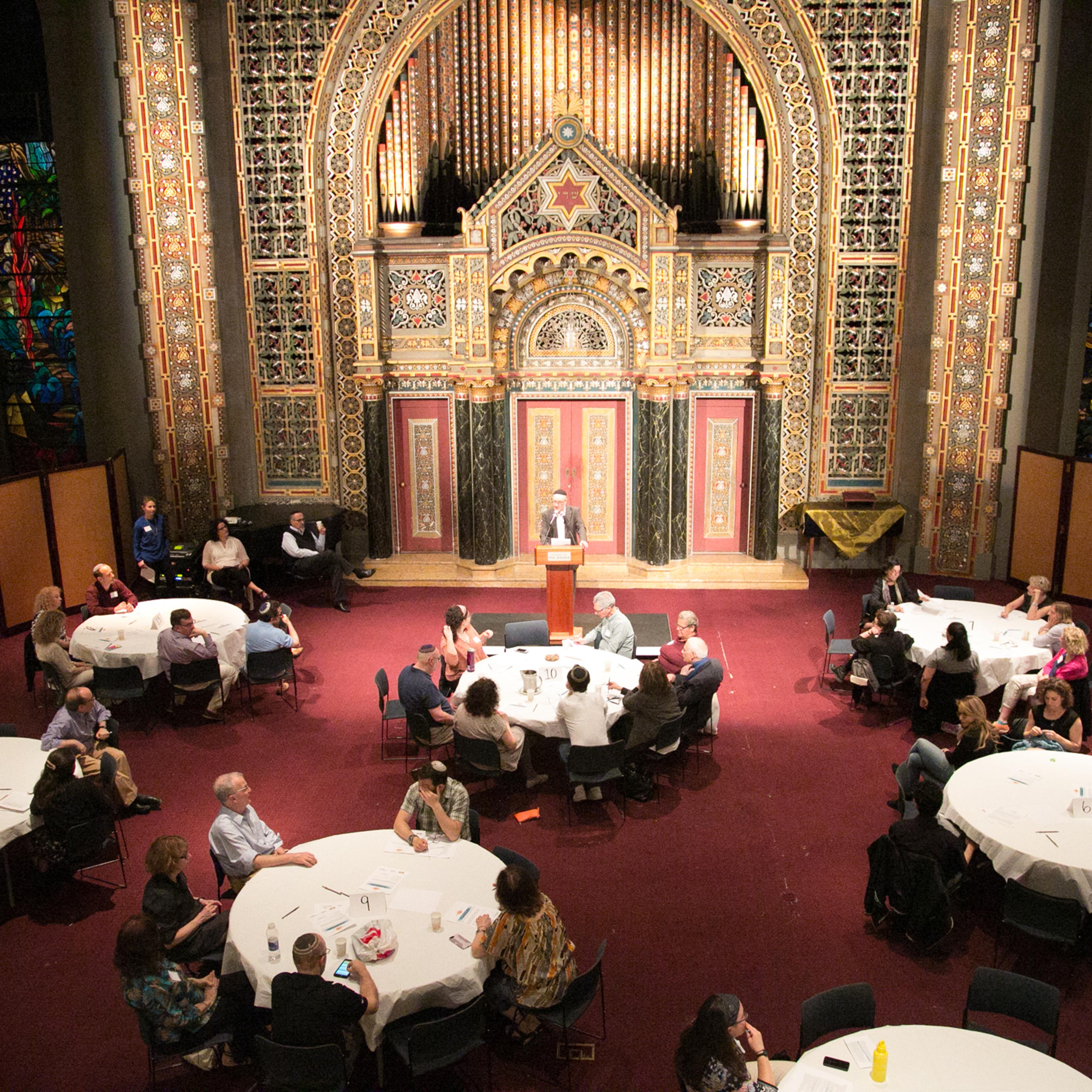 Synagogue B’nai Jeshurun congregants discussing interfaith marriage in the synagogue on May 17, 2017.