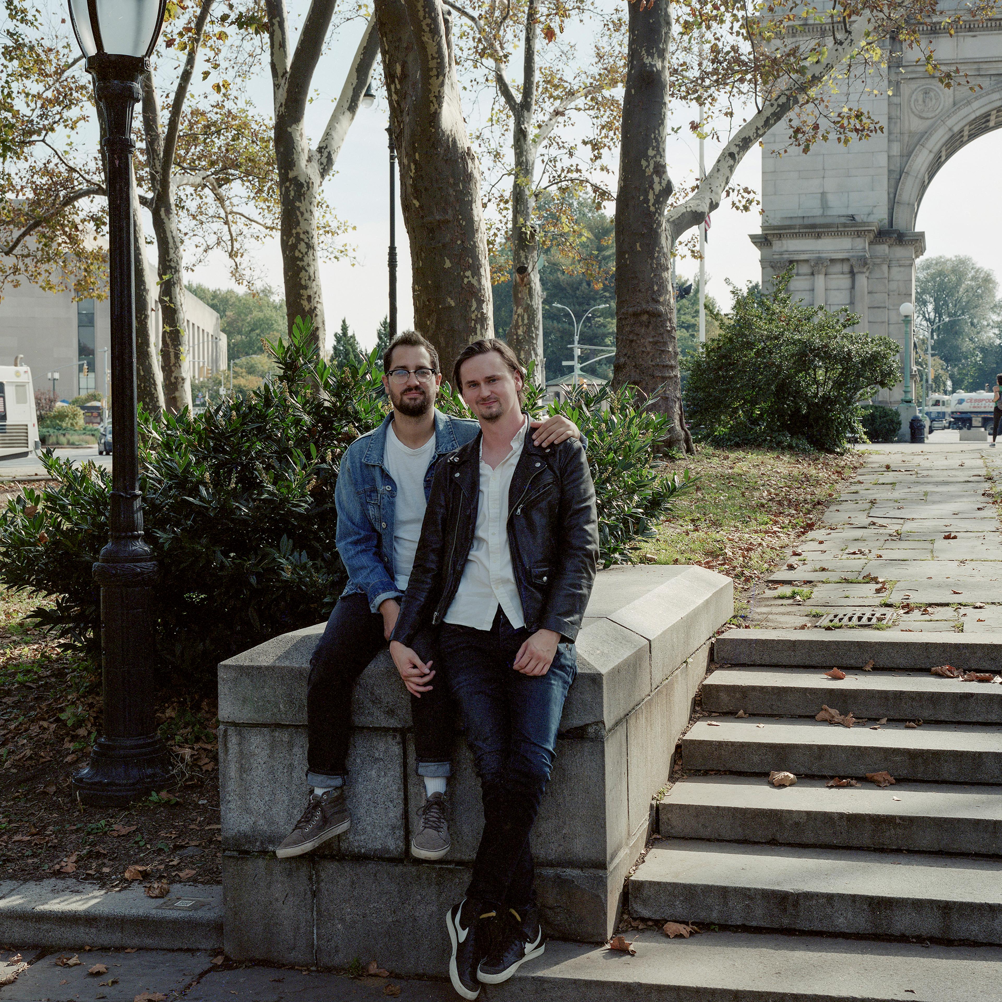 Zach Mazerov and Blake Crist photographed in Prospect Park in Brooklyn in October of 2021.