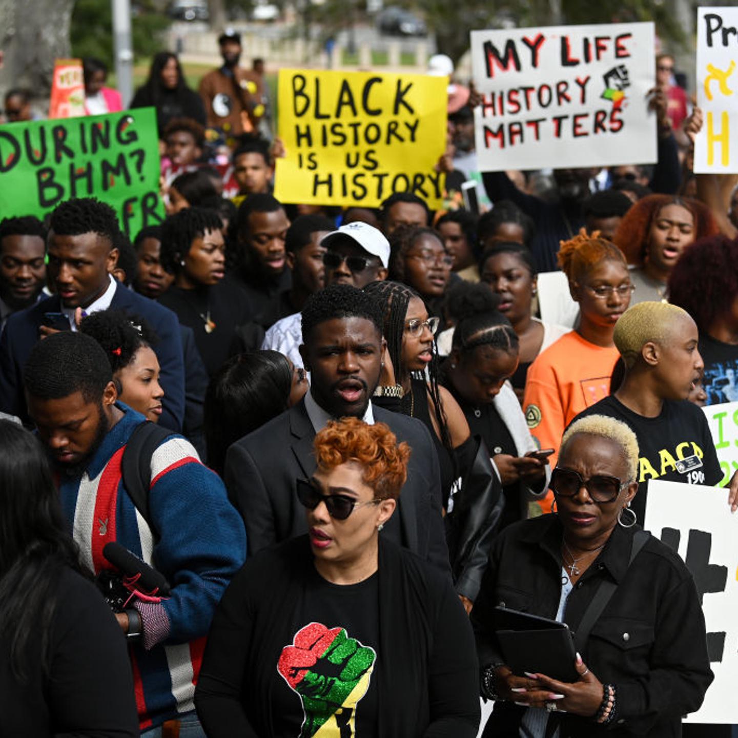 Demonstrators protest Florida Governor Ron DeSantis plan to prevent A.P. course on African American studies In Tallahassee