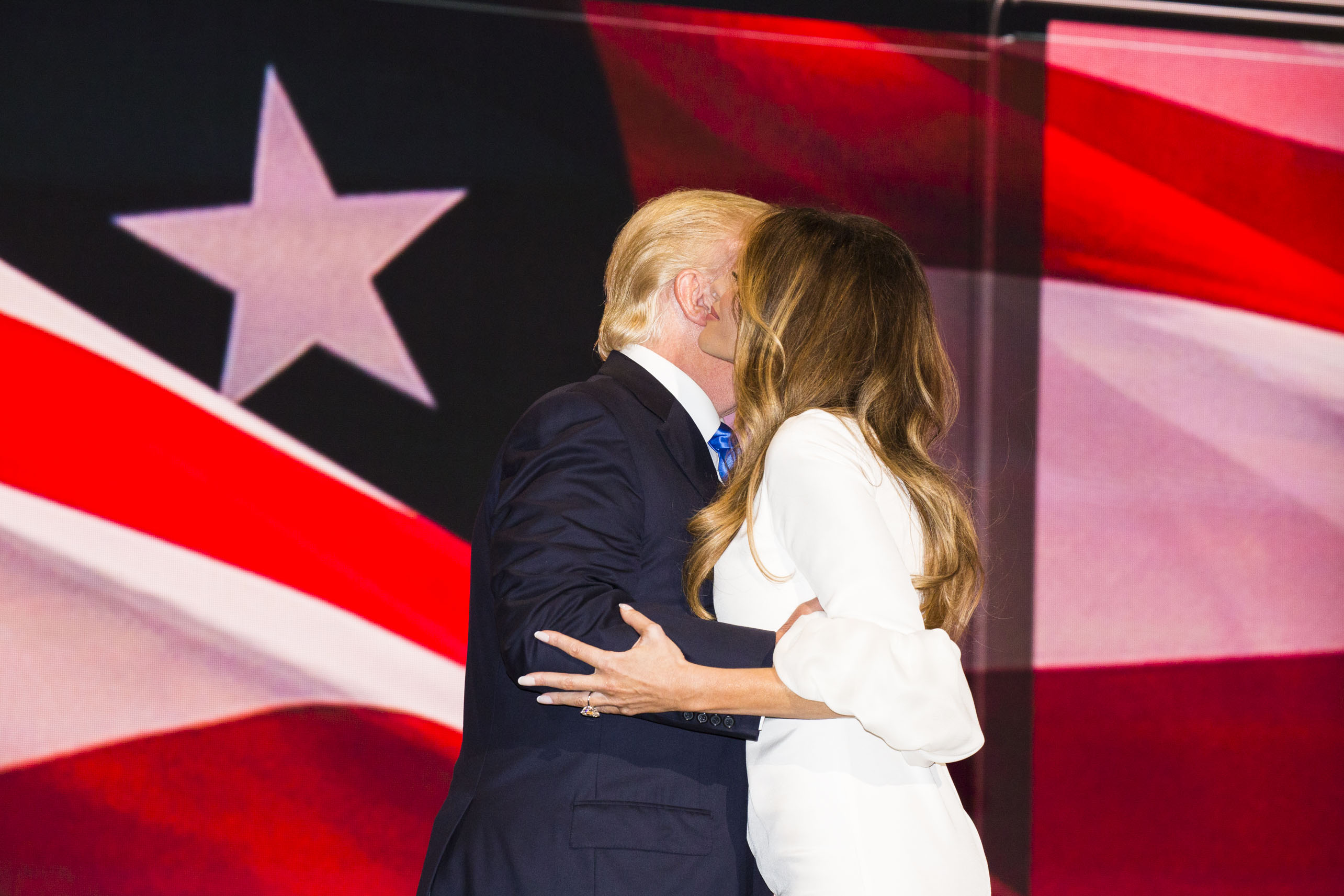 Donald Trump kisses hios wife Melania at the 2016 Republican National Convention on Monday, July 18, 2016, in Cleveland.