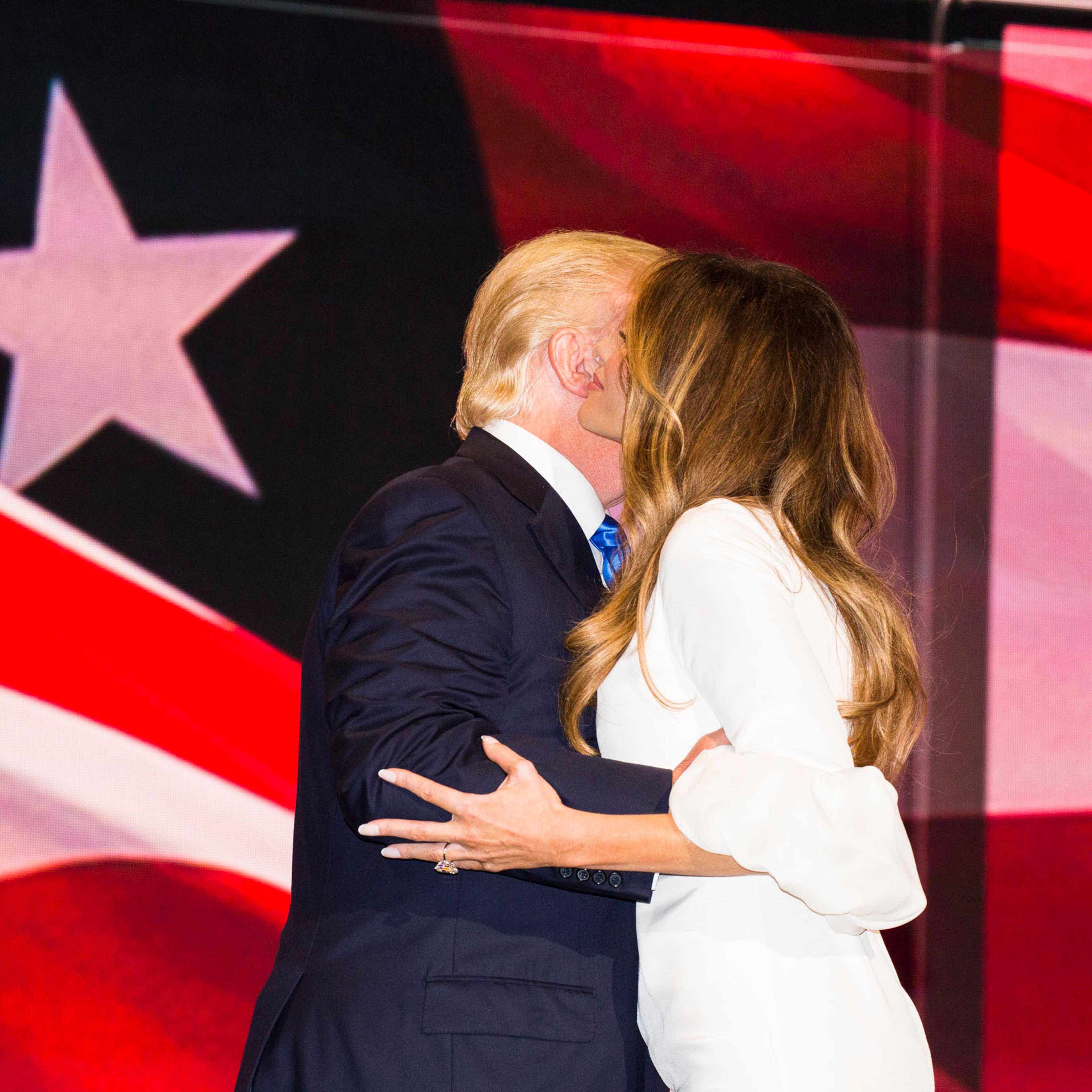 Donald Trump kisses hios wife Melania at the 2016 Republican National Convention on Monday, July 18, 2016, in Cleveland.