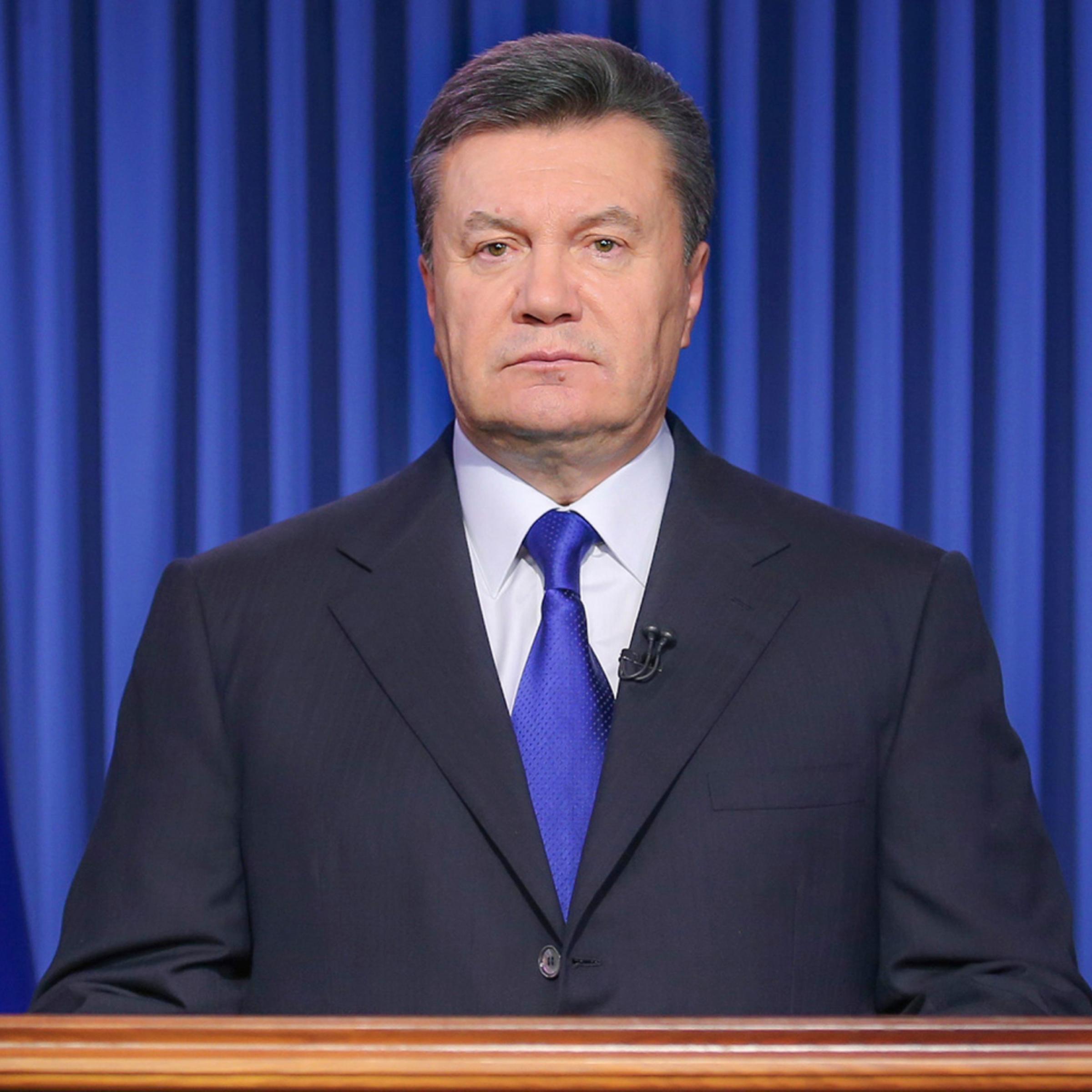 Ukrainian President Viktor Yanukovych addresses the nation on a live TV broadcast in Kiev, on Feb. 19, 2014.