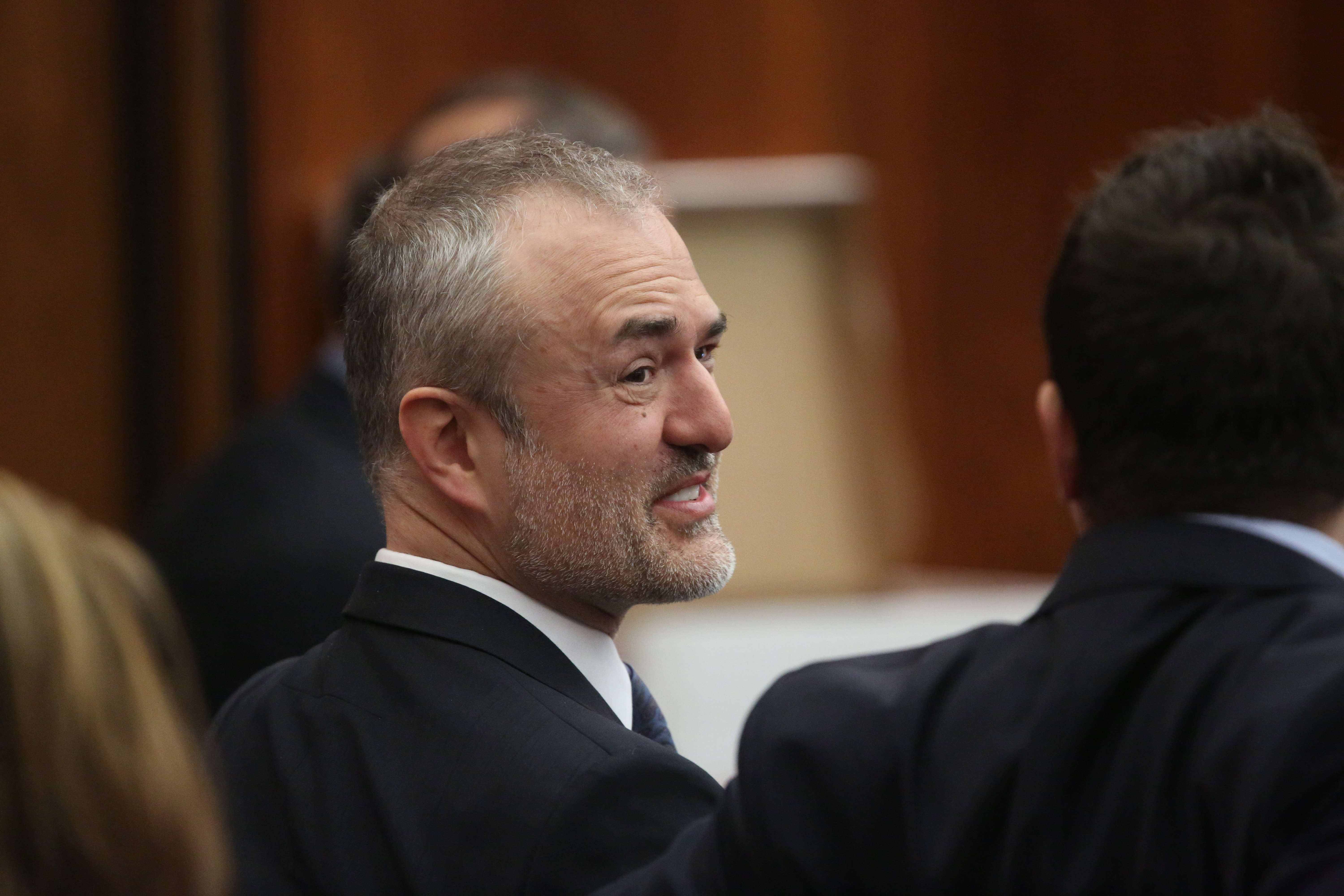 Nick Denton, founder of Gawker, talks with his legal team before Terry Bollea, aka Hulk Hogan, testifies in court during his trial against Gawker Media in St. Petersburg, Fla., on March 8, 2016.